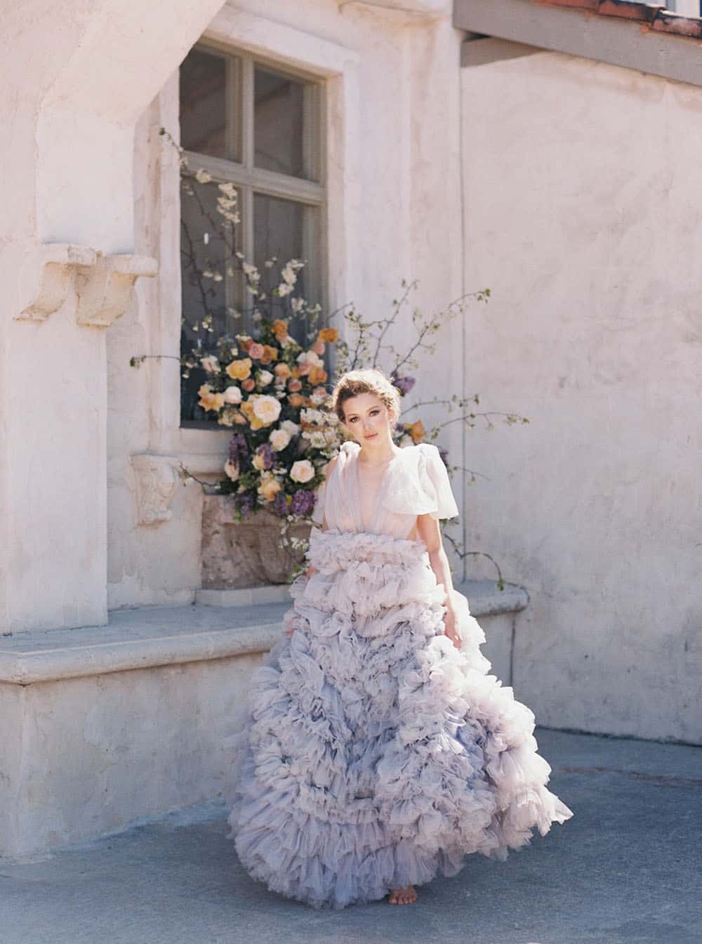 Soft Lilac Wedding Dress Ruffles