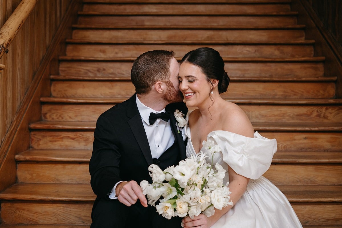 off the shoulder puff sleeve wedding dress