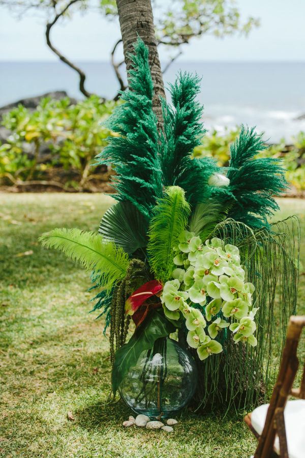 DIY floral arrangement at Hawaii ceremony