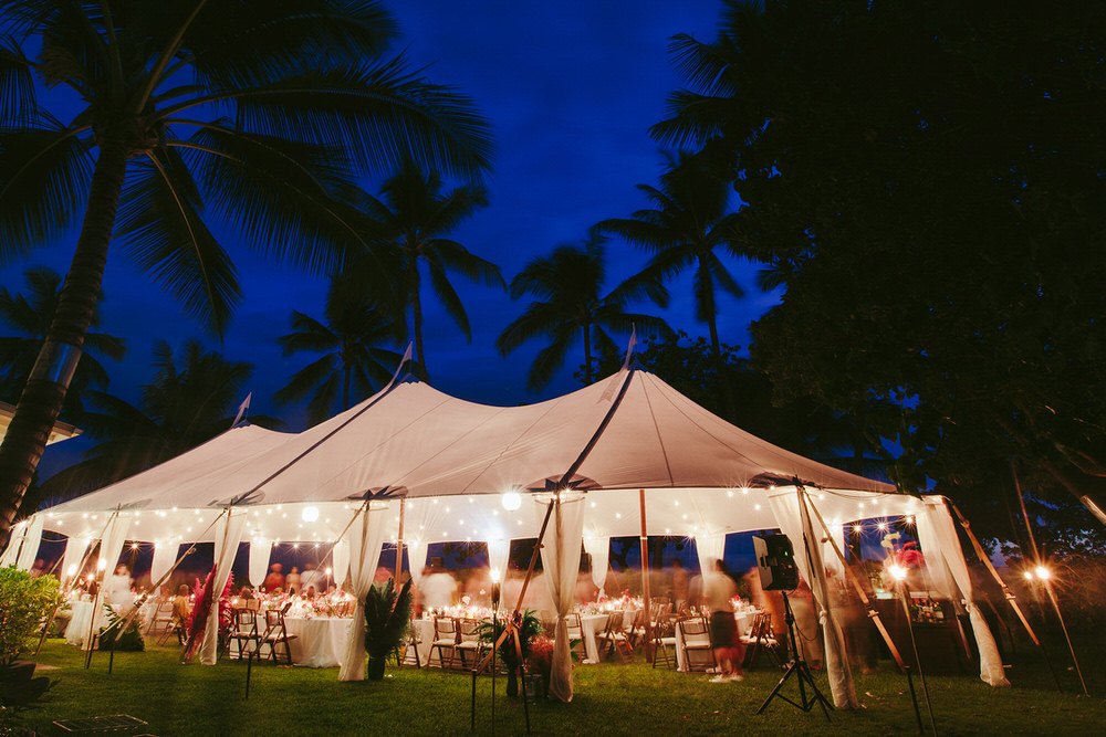 Glowing tented reception in Hawaii