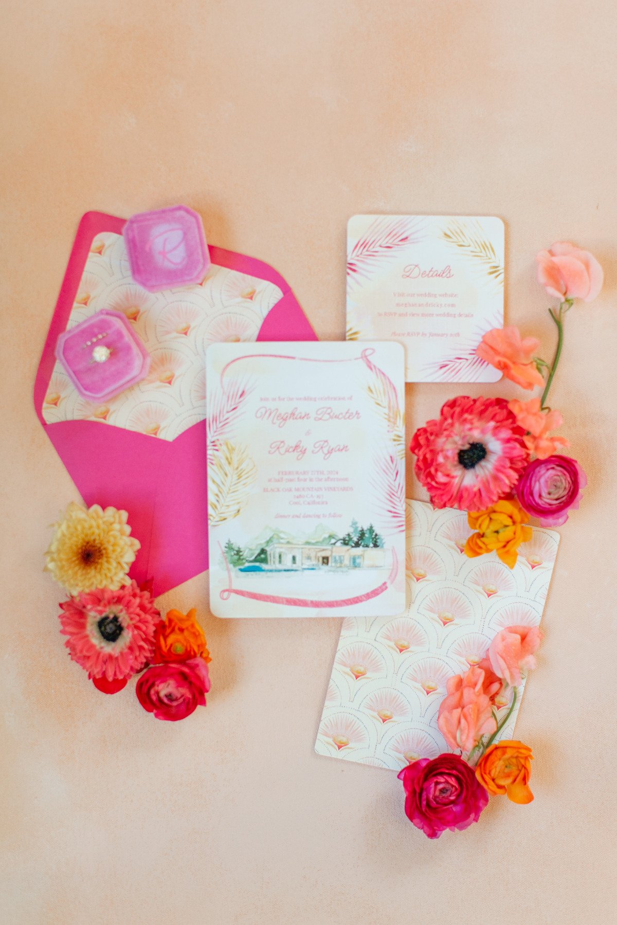 custom watercolor venue wedding invitations