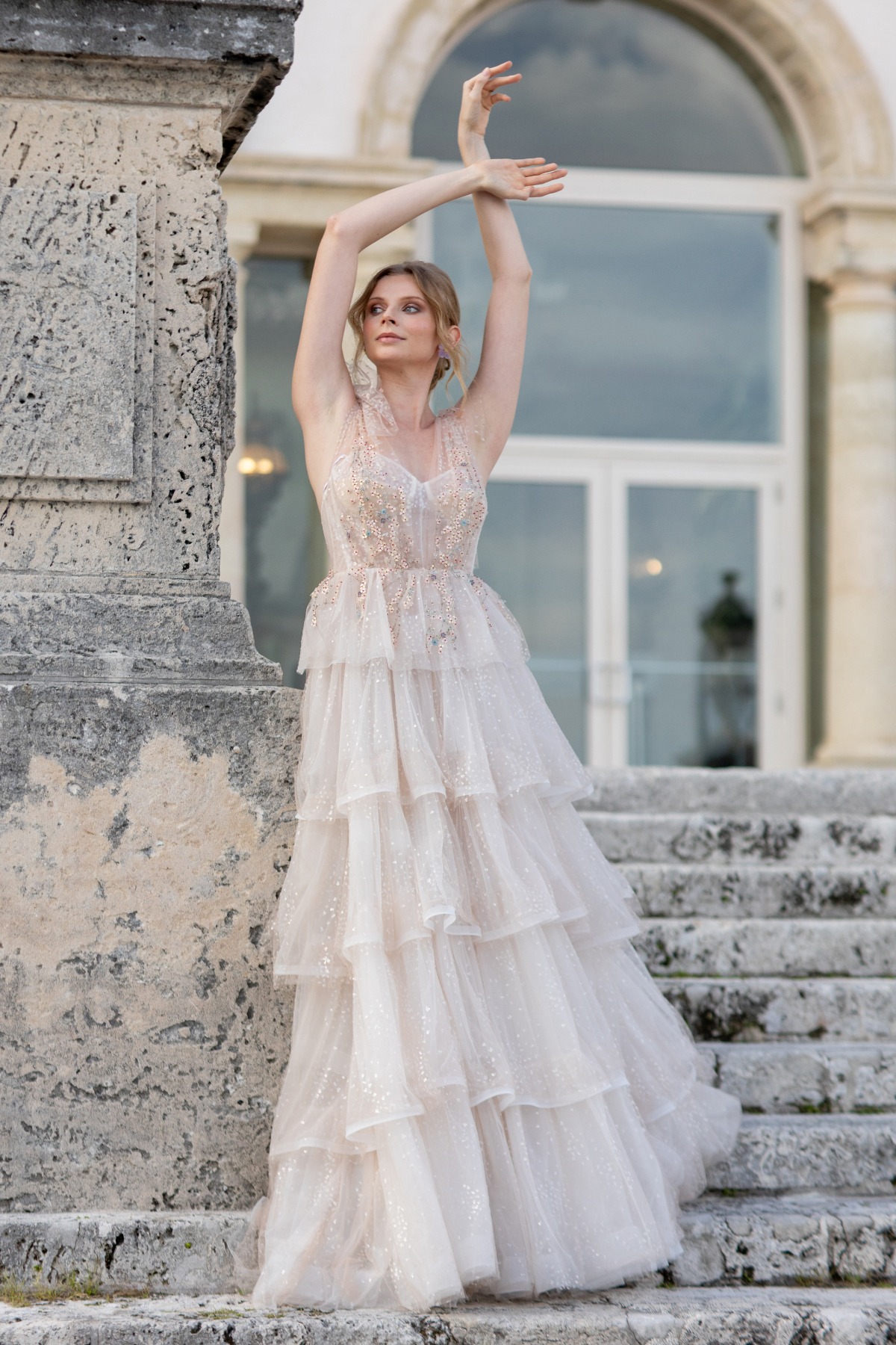 wedding dress with colorful details