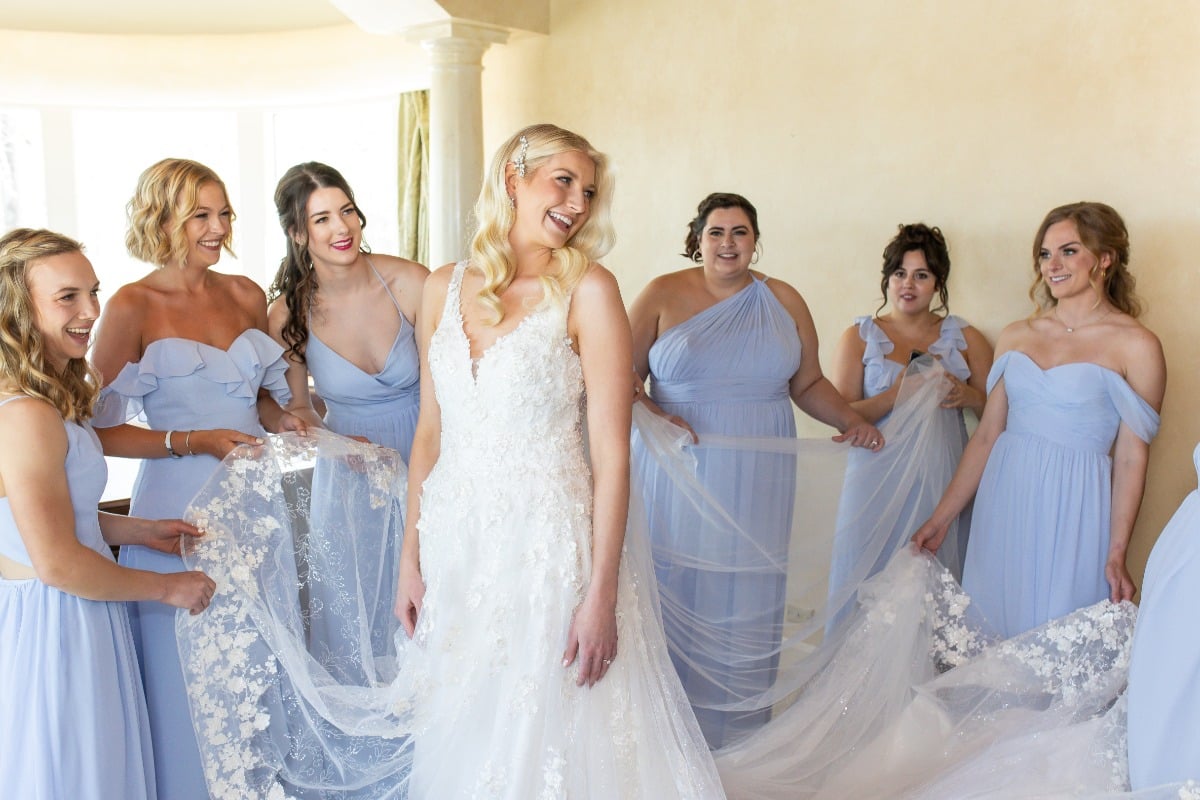 bridesmaids in periwinkle blue mix and match dresses