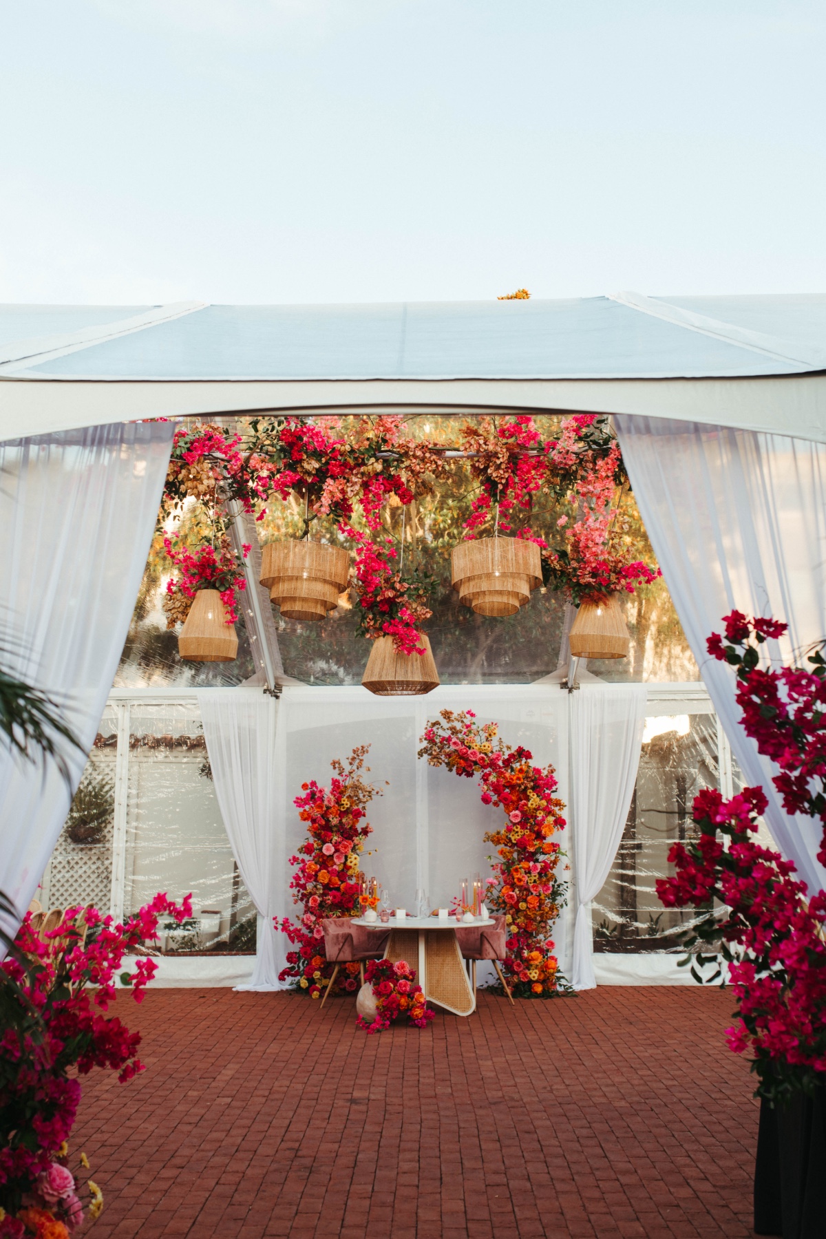 clear tent with sheer drapes