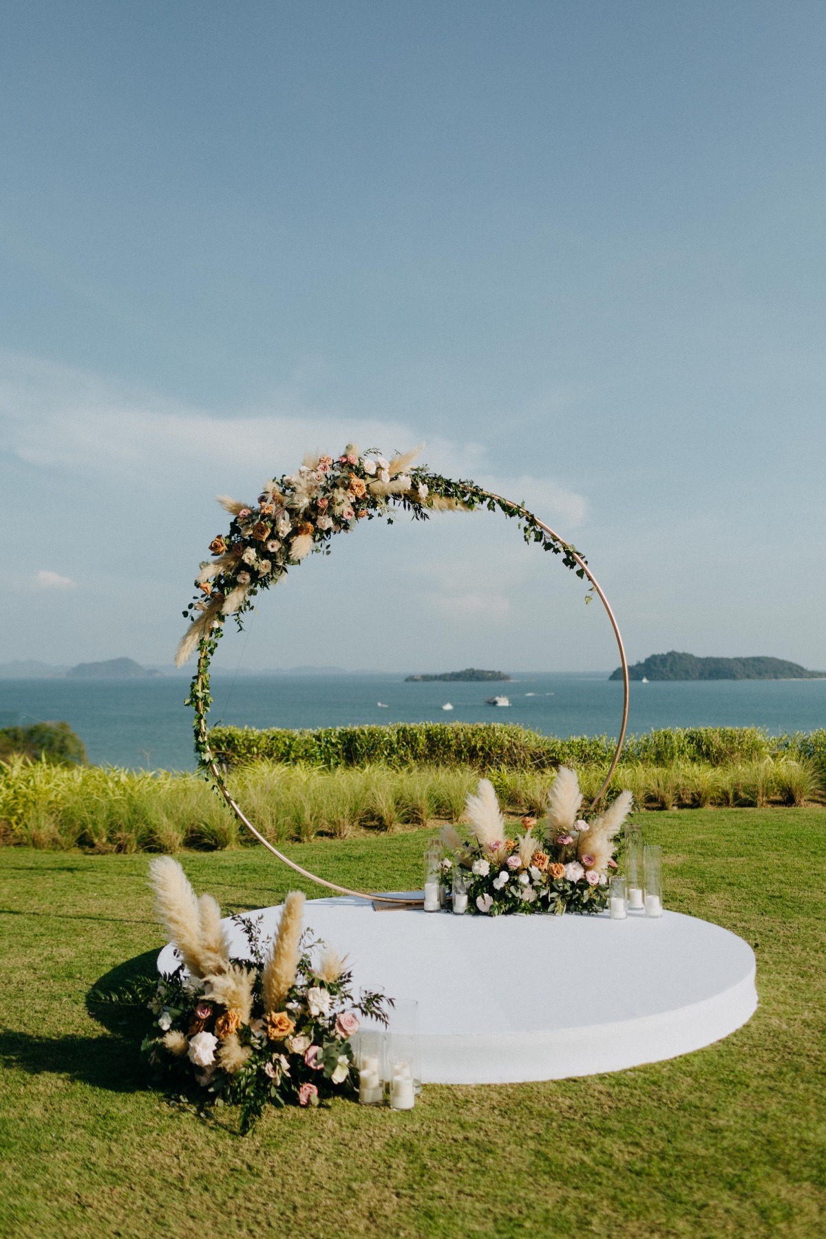 white wedding ceremony platform