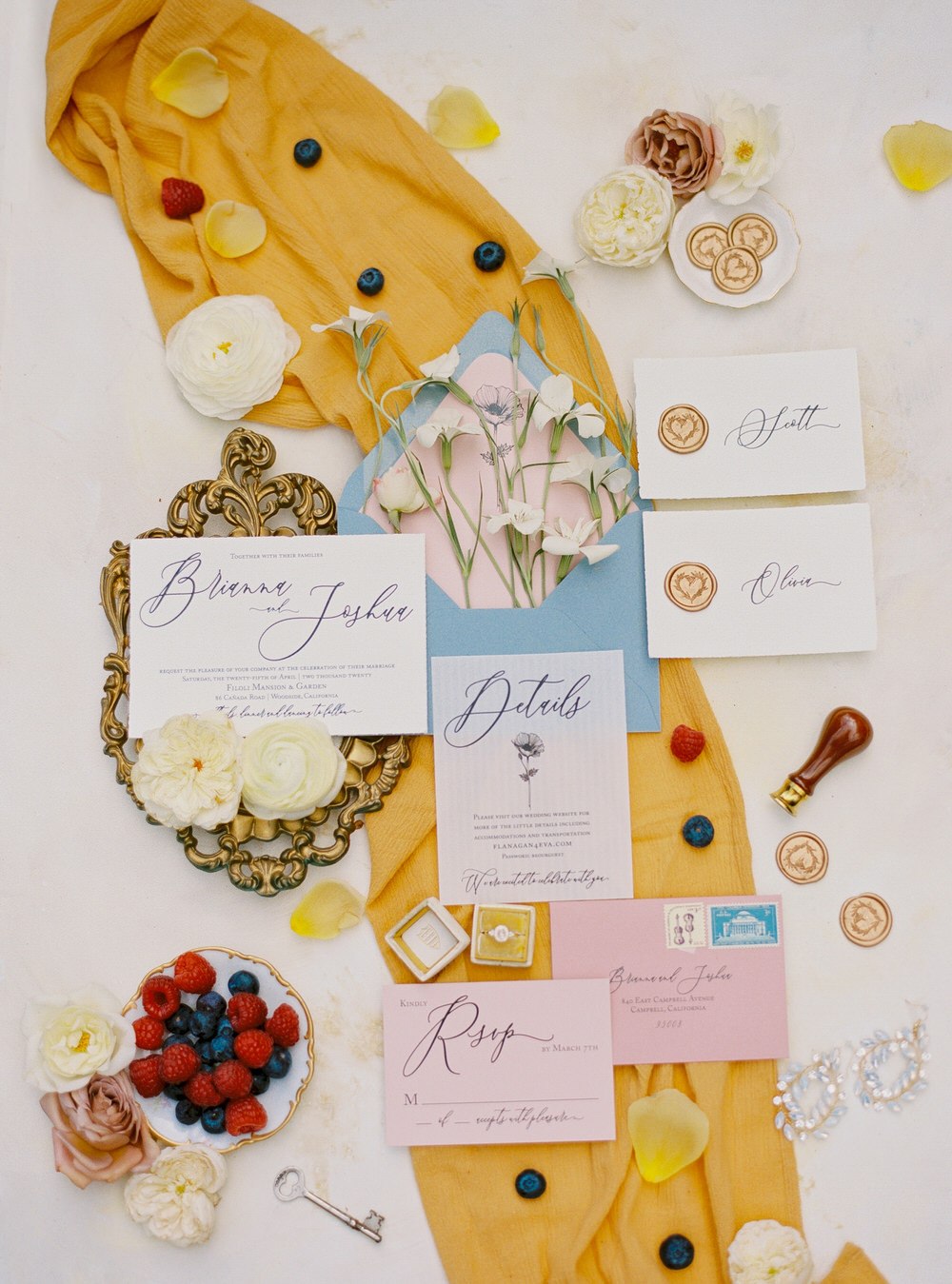 pastel colored wedding stationery 