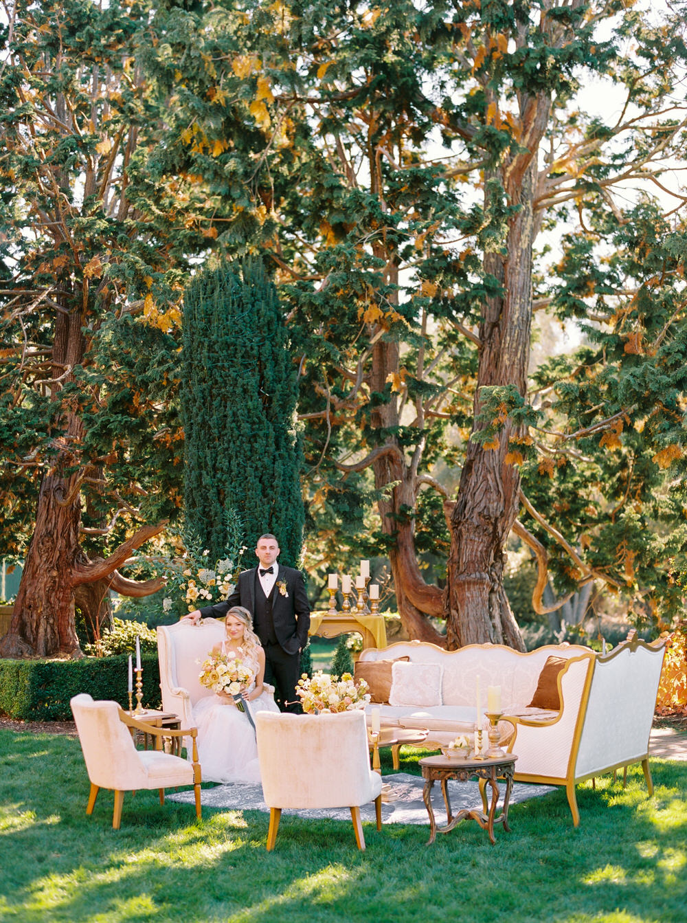 cocktail hour setup with elegant lounge furniture