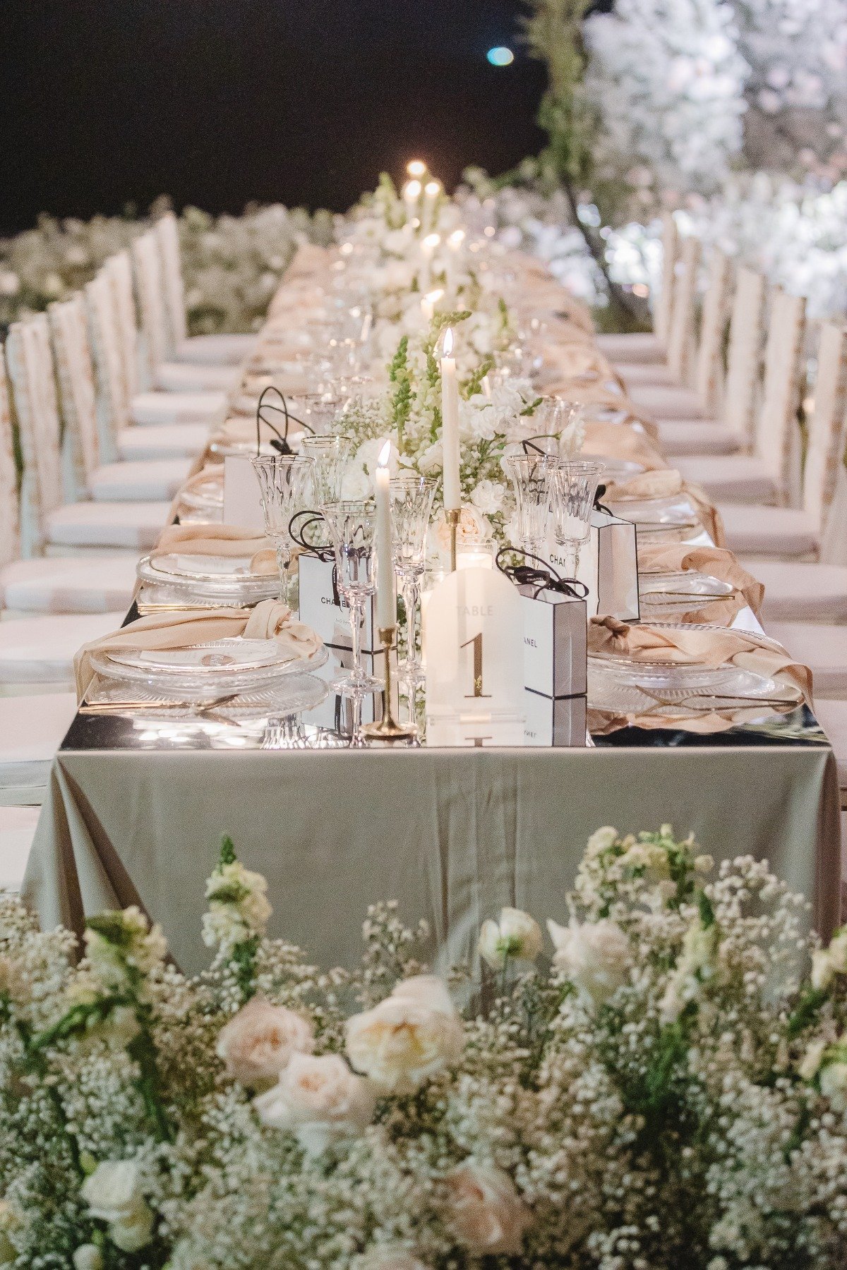 gold and cream table numbers