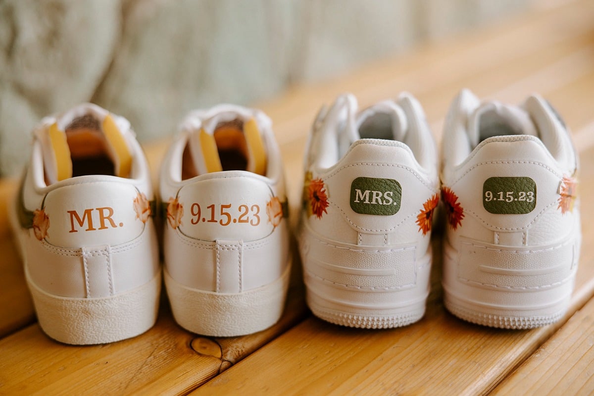 cute custom sneakers for bride and groom