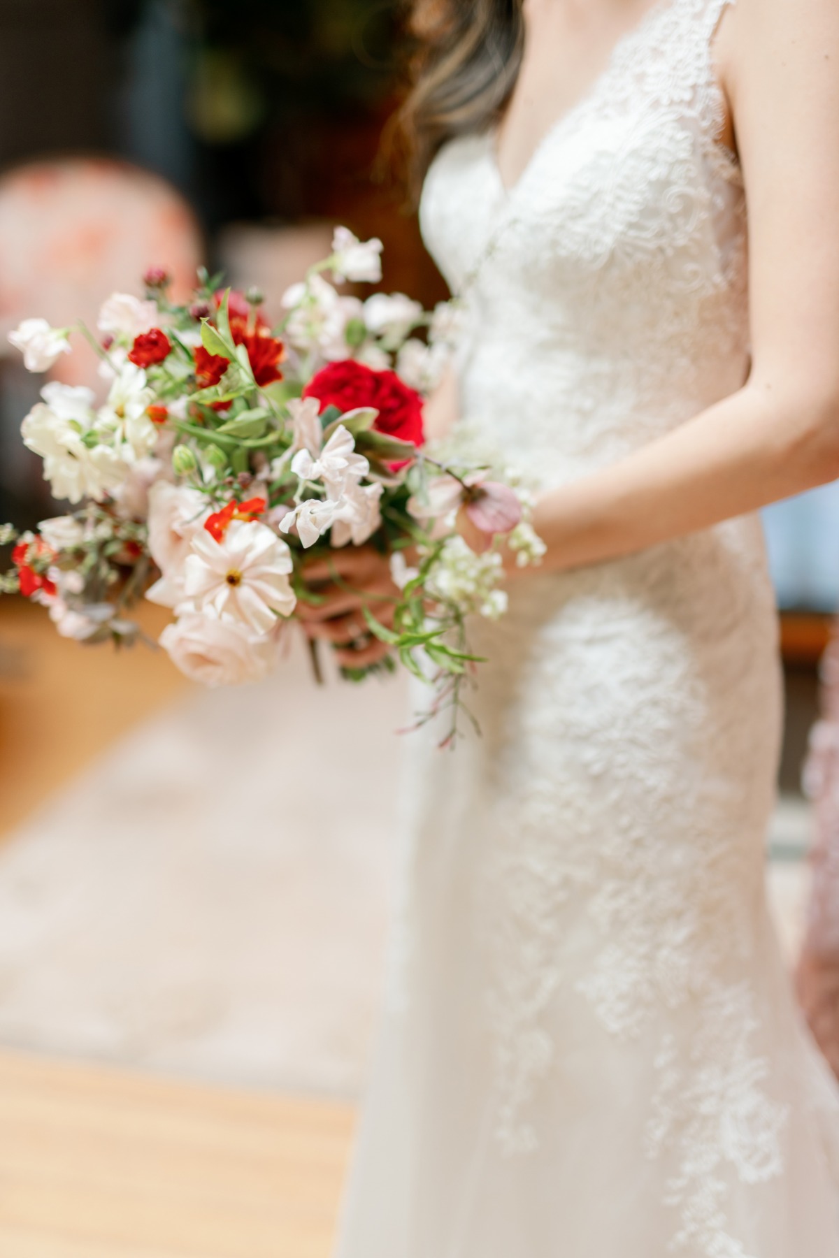 red and white wedding bouquet