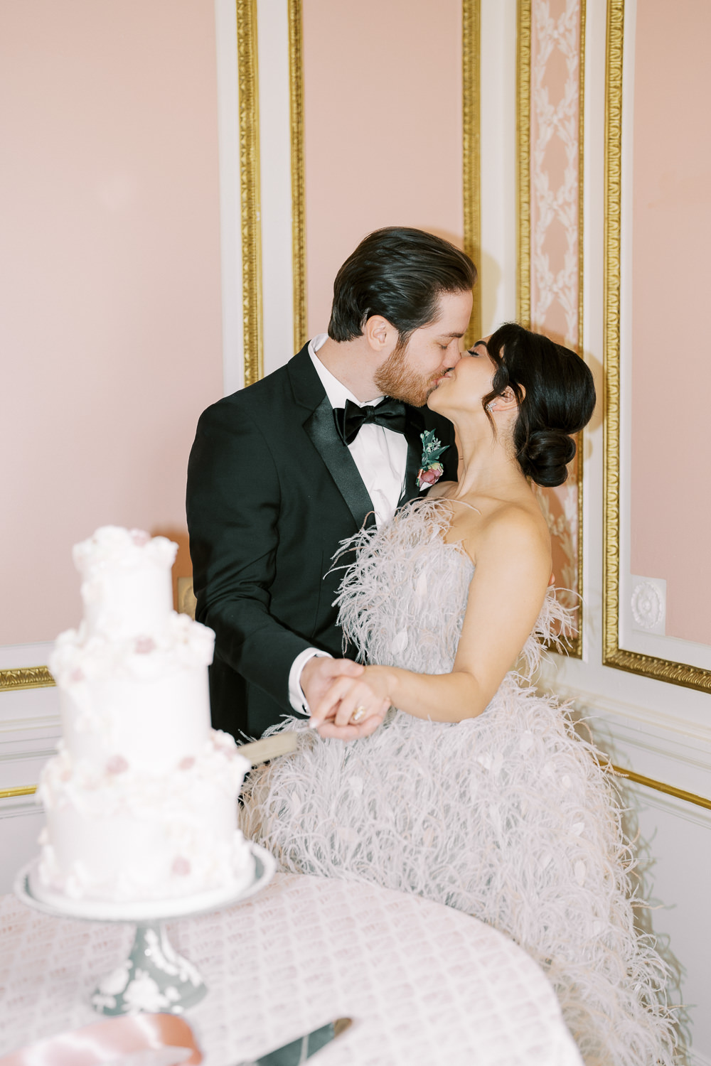 feathered reception dress for bride