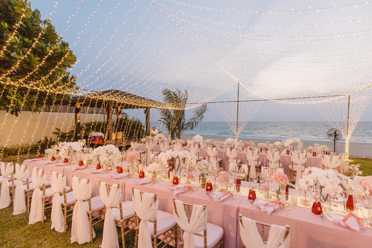 A perfectly pink and white wedding at a private Thai beachfront villa