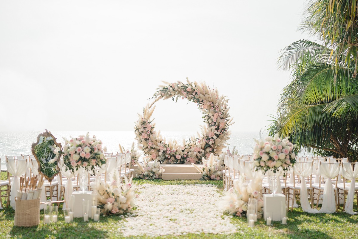 pink and white wedding ceremony