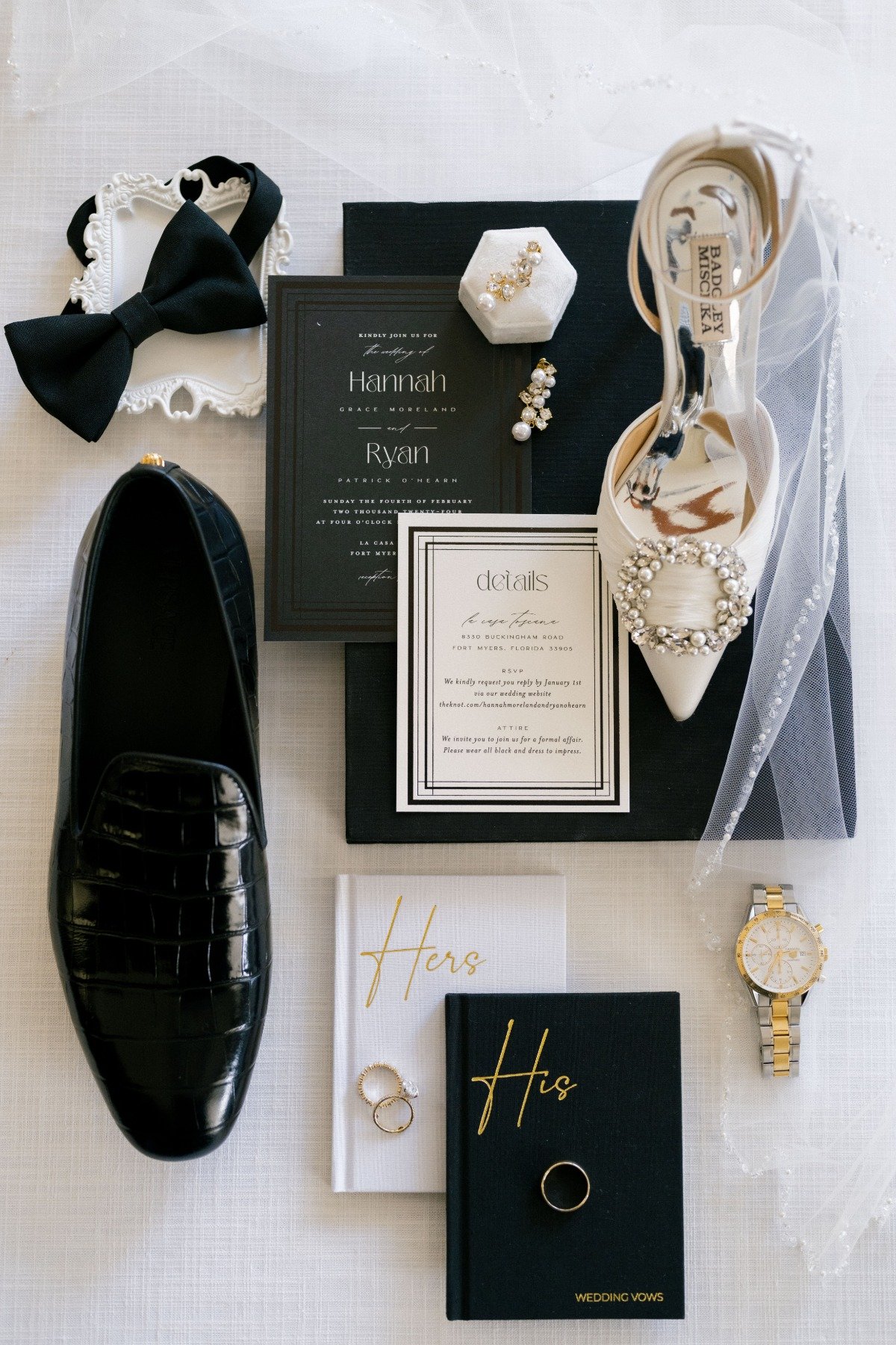 black and white invitation suite