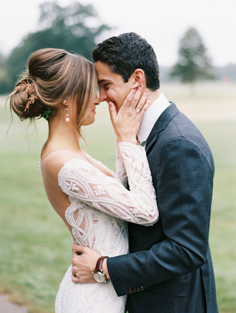 bride and groom portrait in an Atlanta field