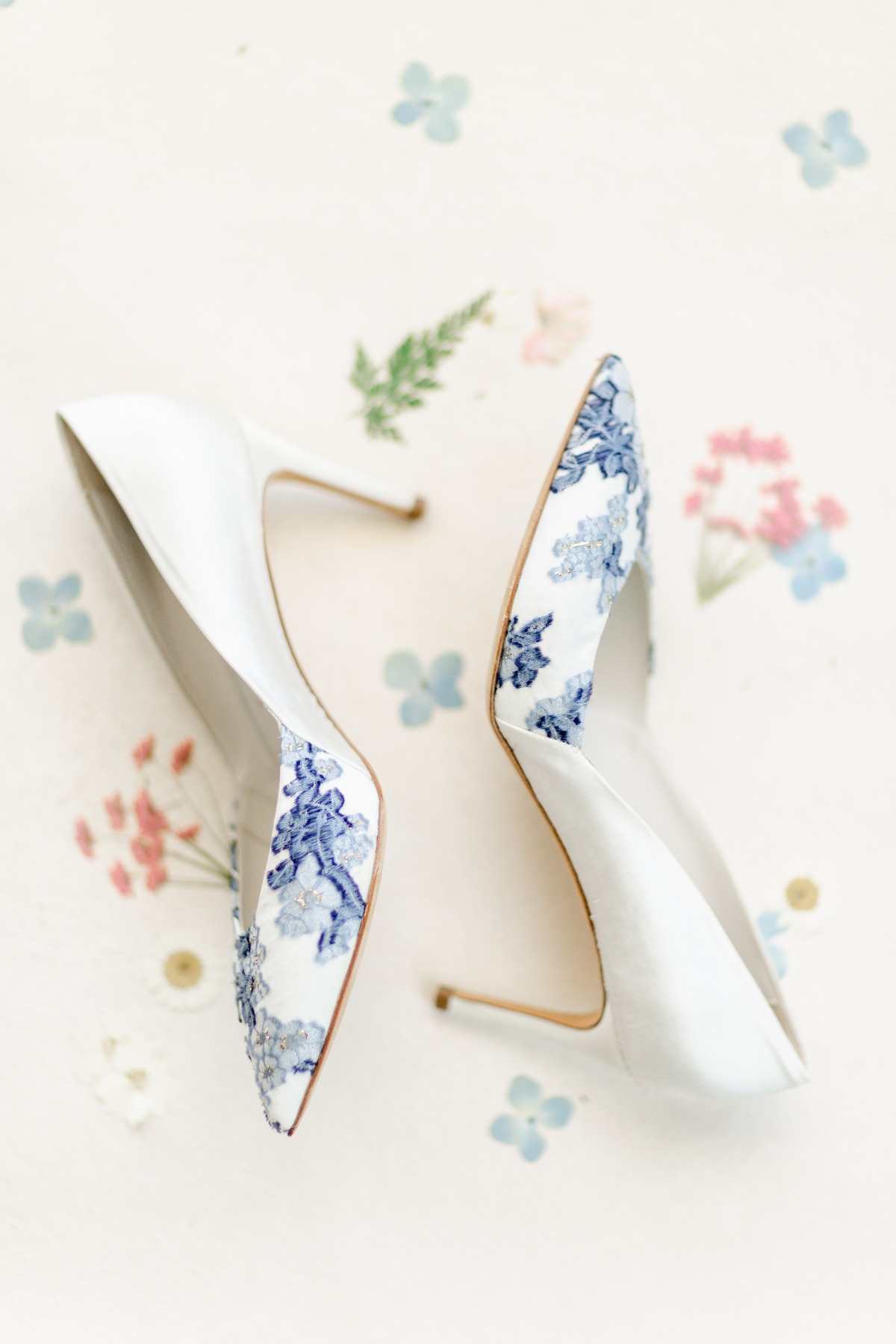 blue and white wedding shoes