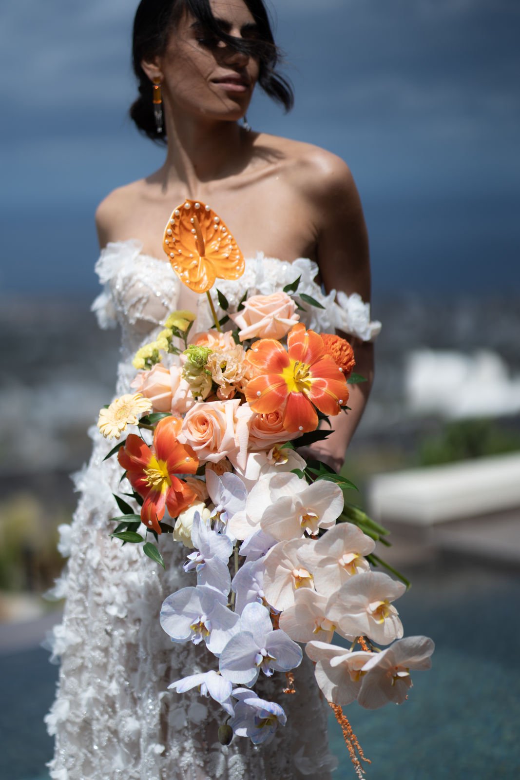 orange peach and yellow wedding bouquet