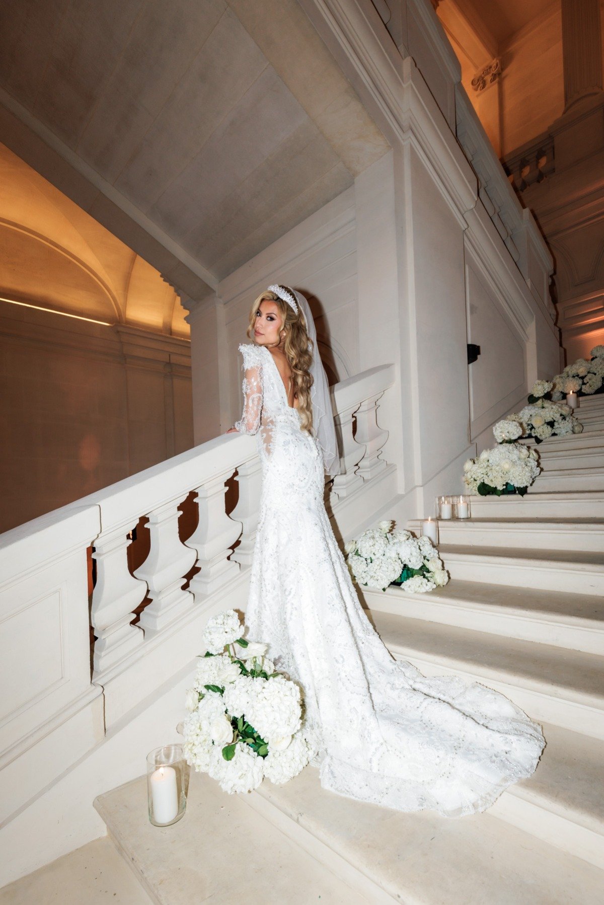 mermaid wedding gown with structured shoulders