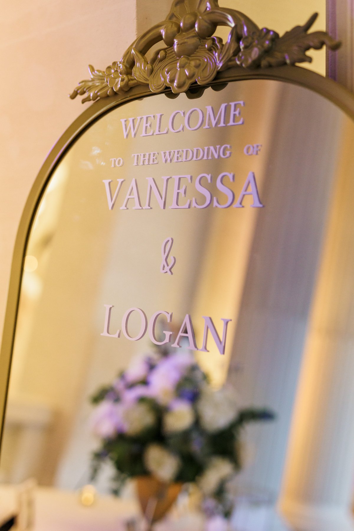 mirrored wedding welcome sign