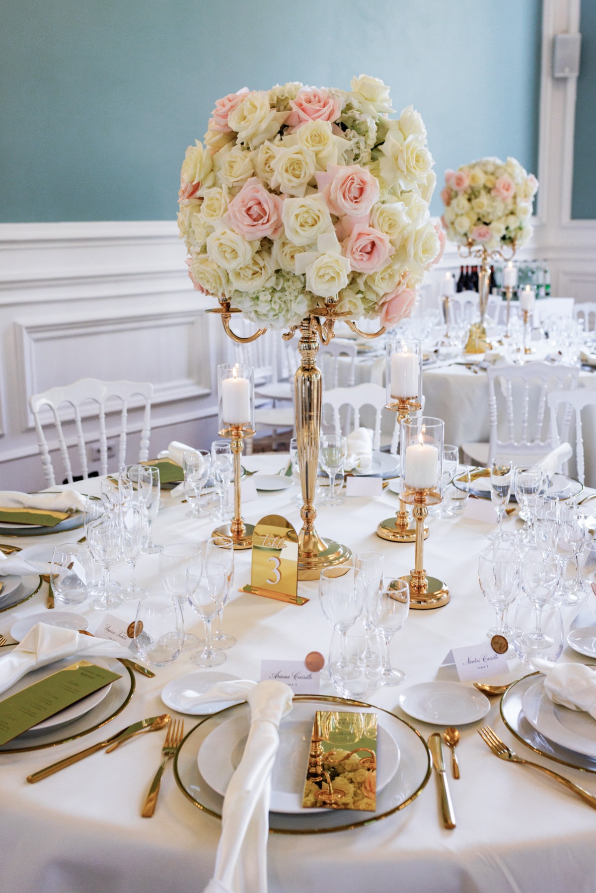 green gold and white wedding reception ideas