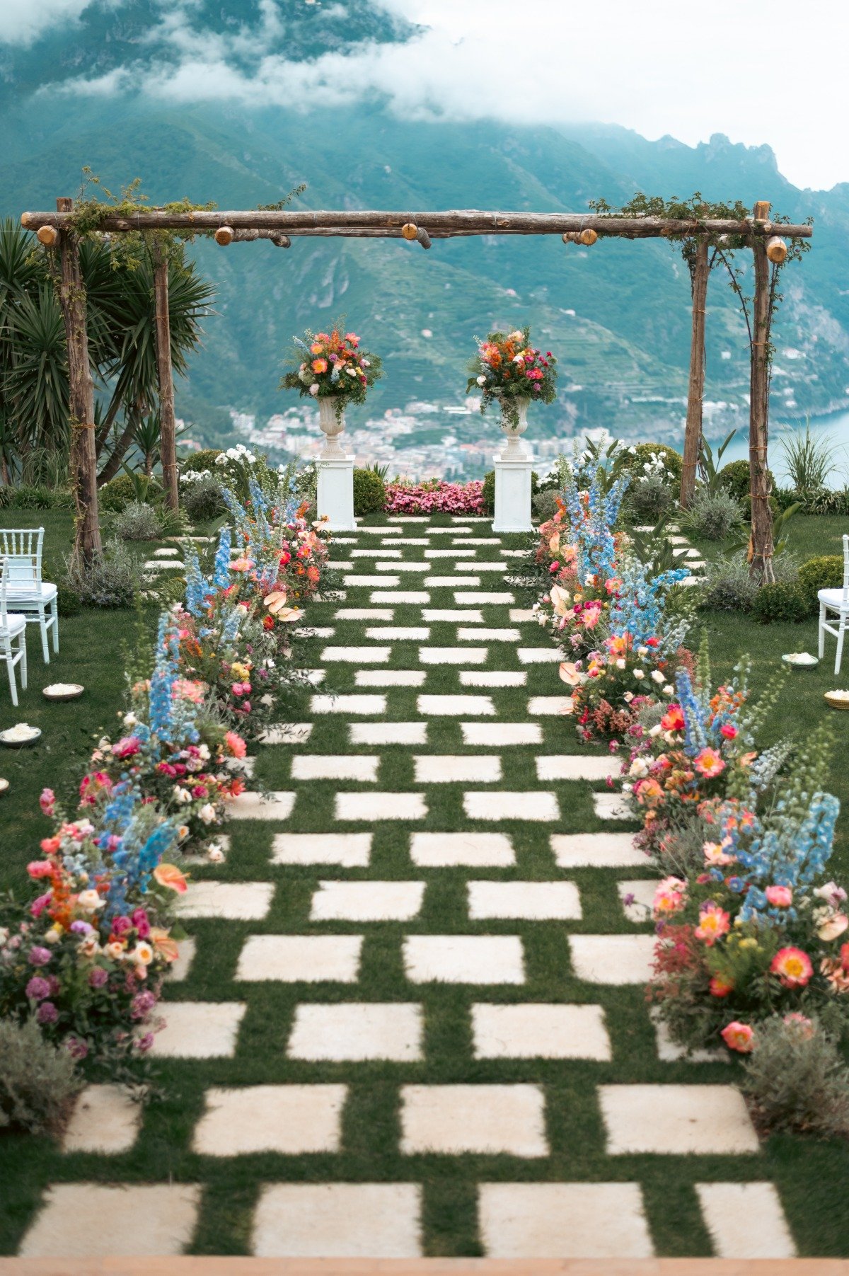 checkerboard wedding ceremony aisle