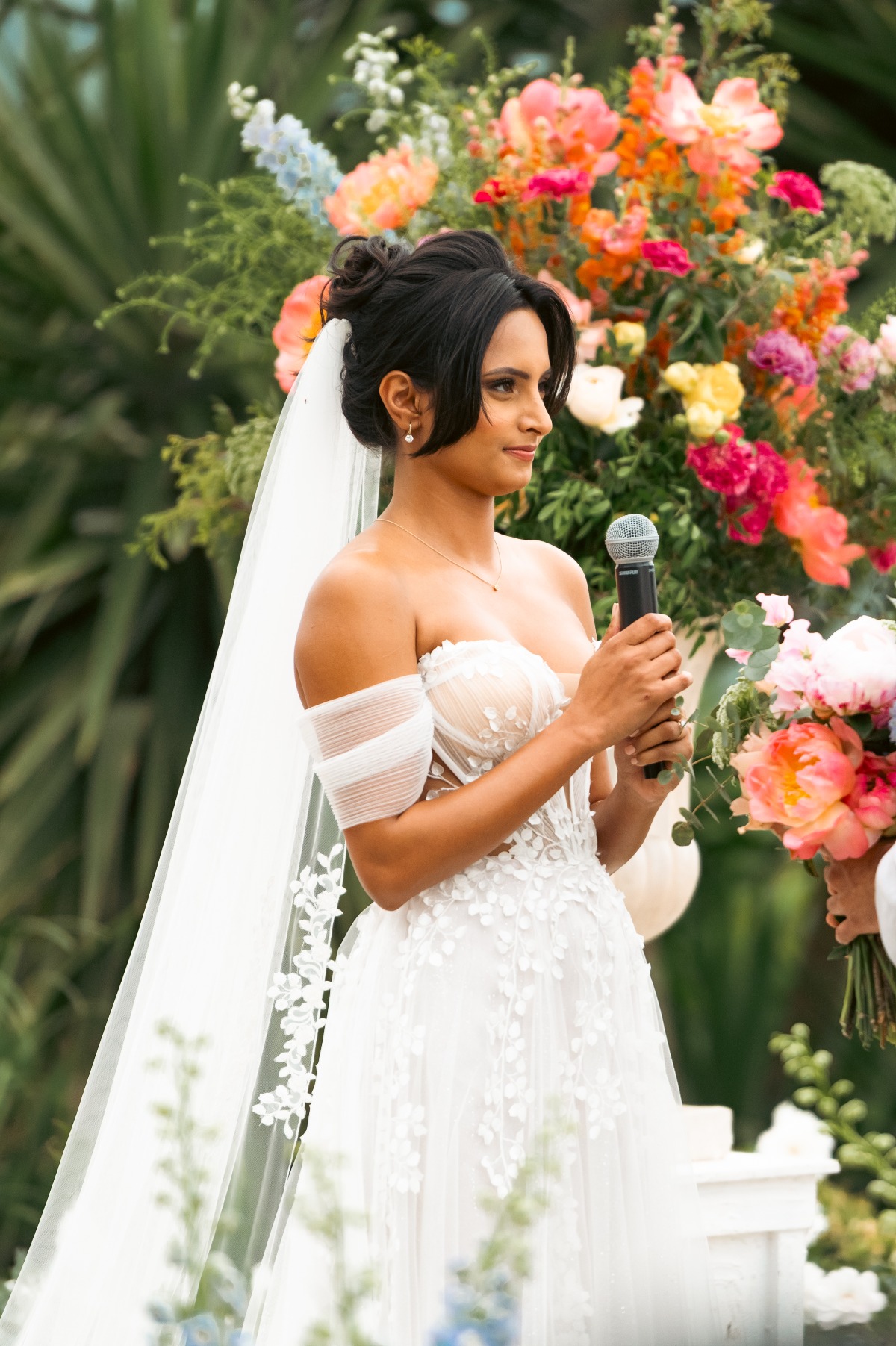 colorful wedding ceremony flowers