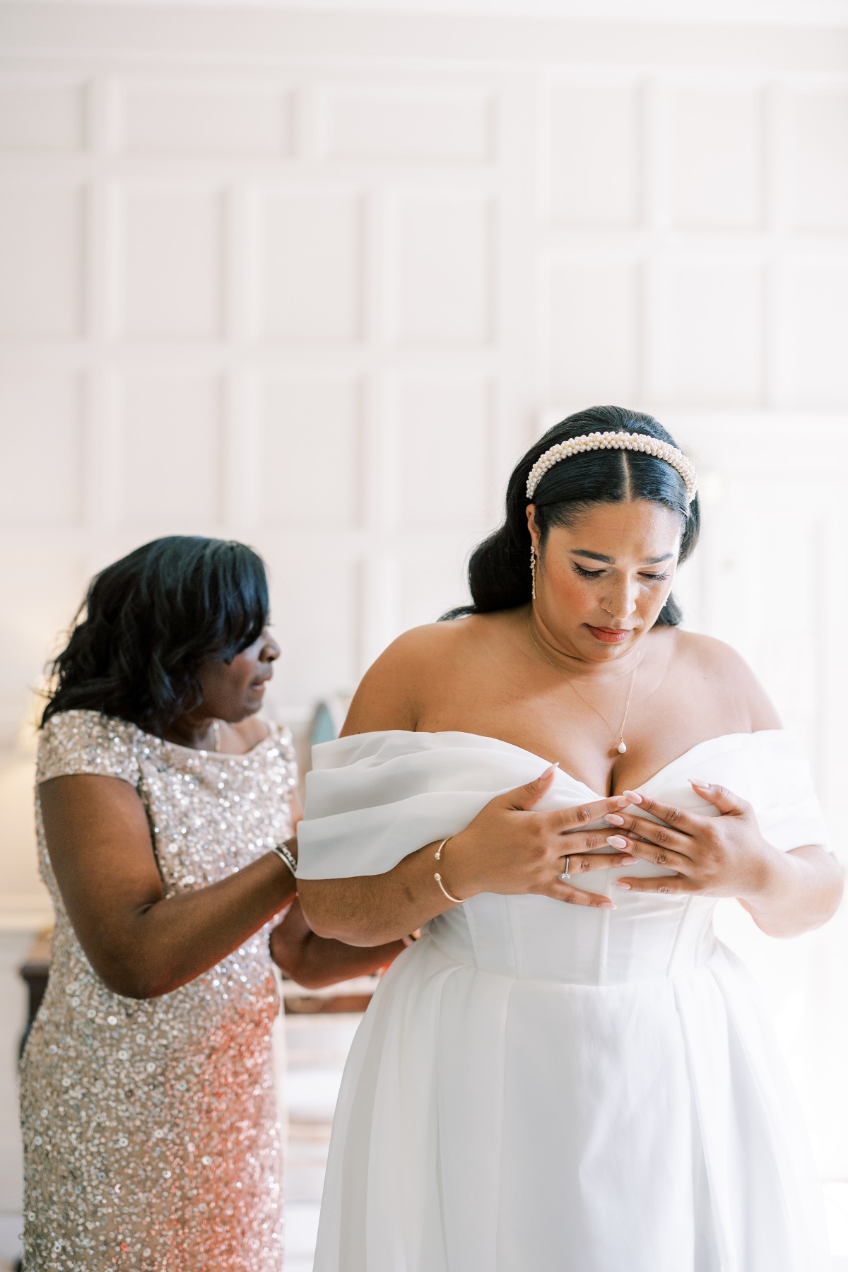 off the shoulder wedding gown