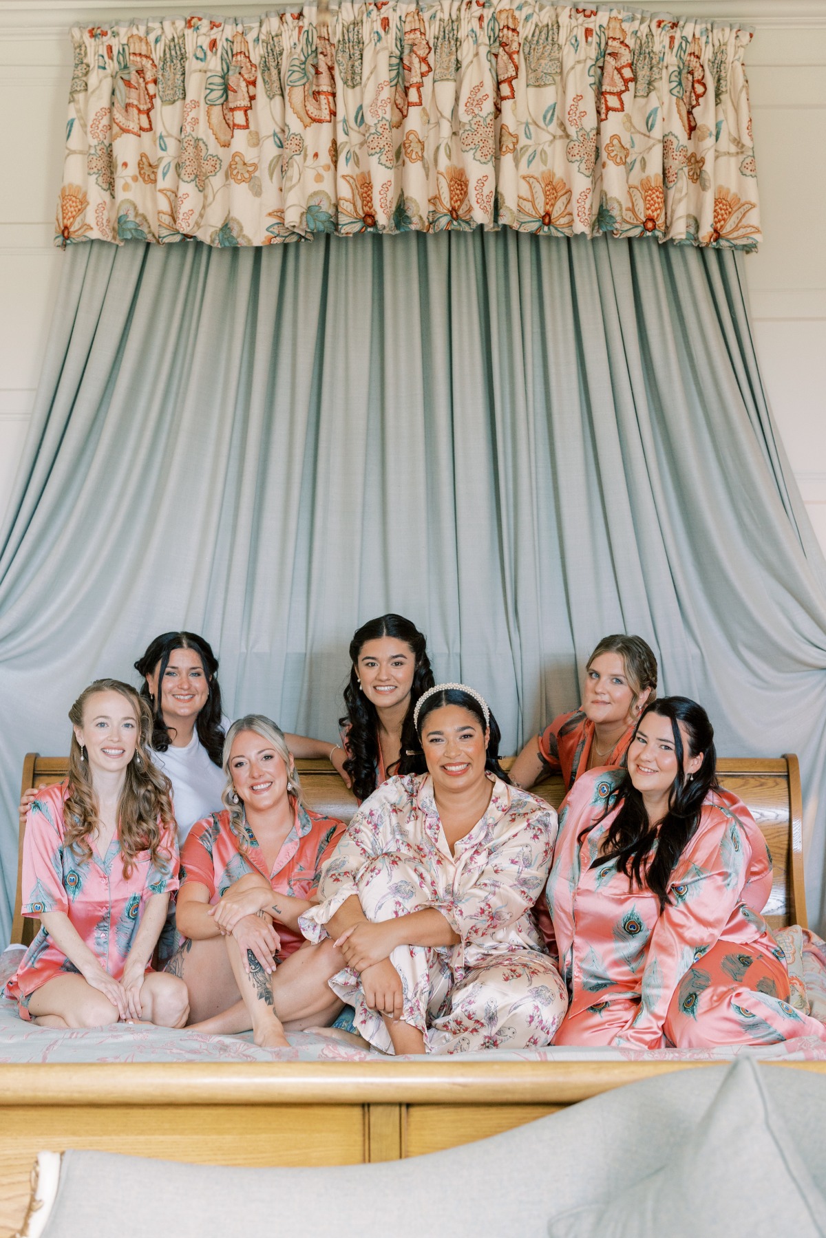 bridesmaids in pink printed pajamas