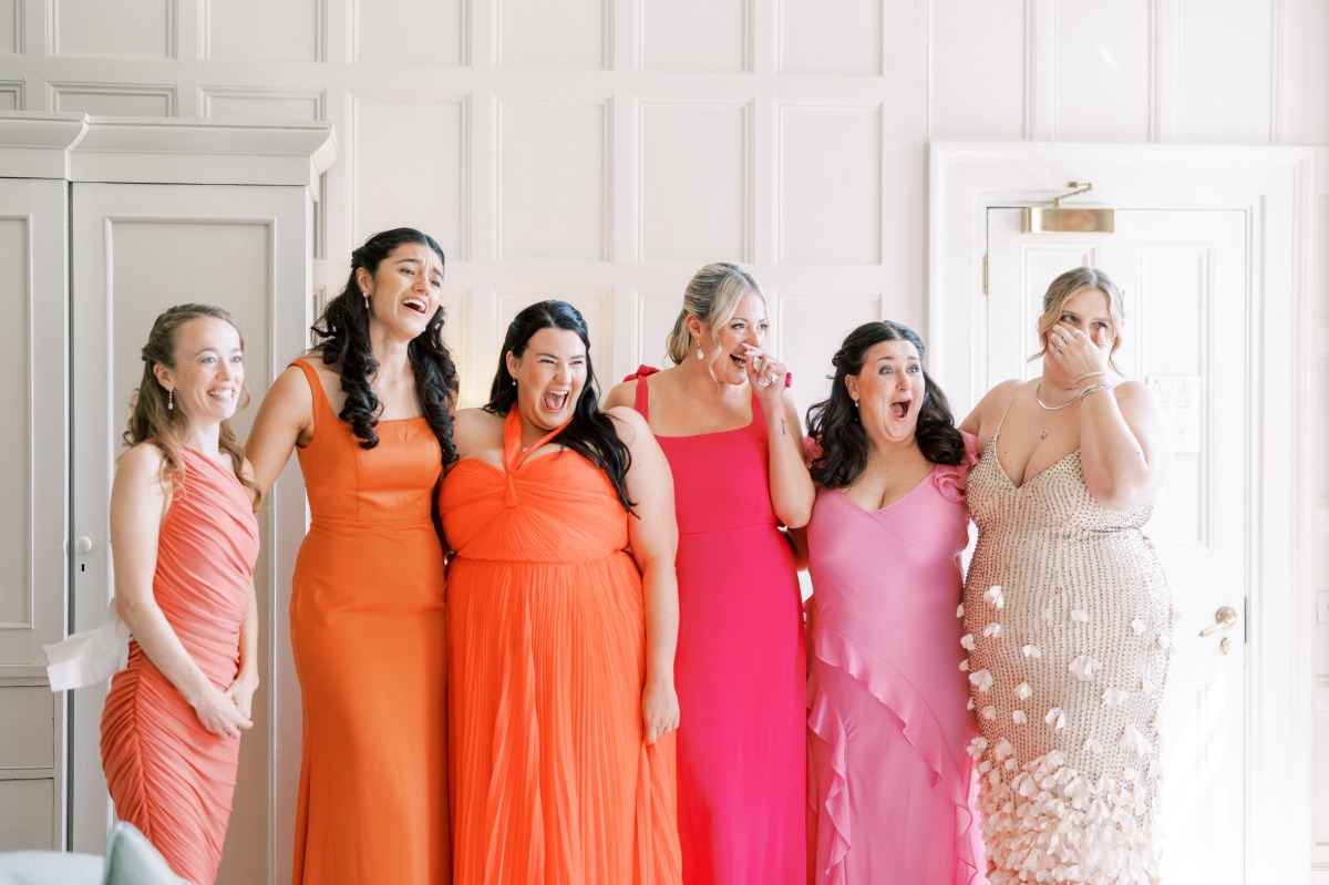 pink and orange bridesmaid dresses