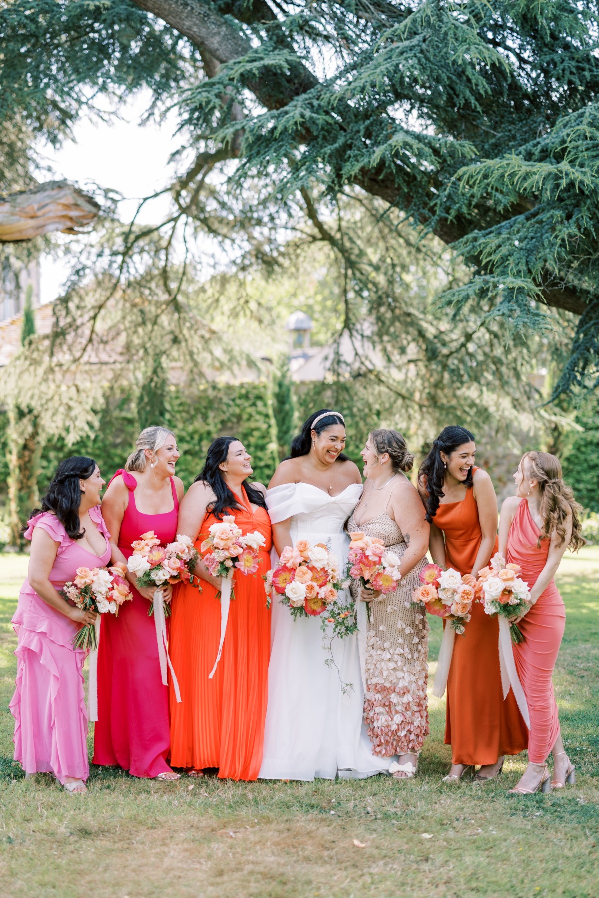 orange and pink bridesmaid dress ideas