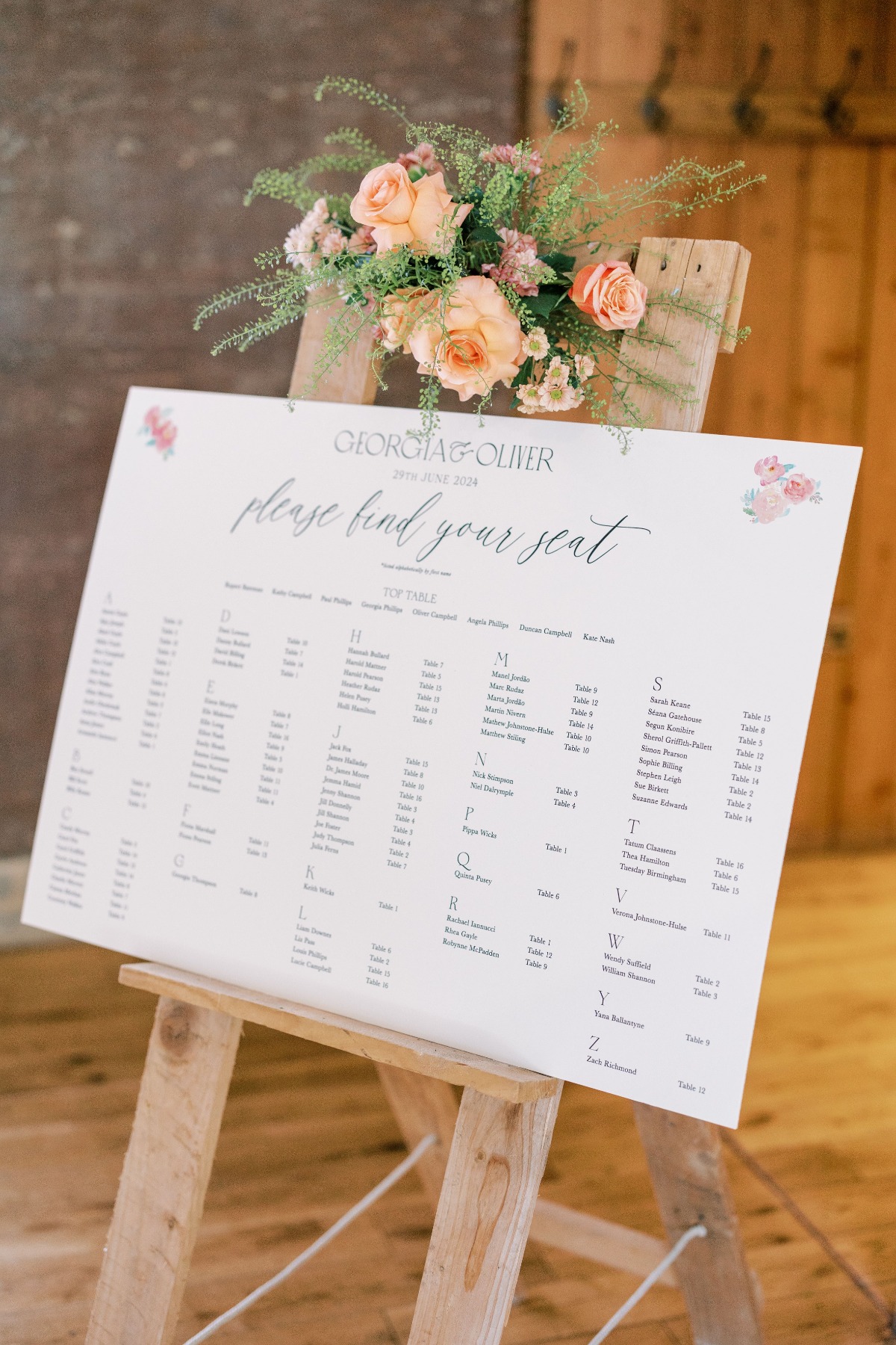 simple seating chart for wedding