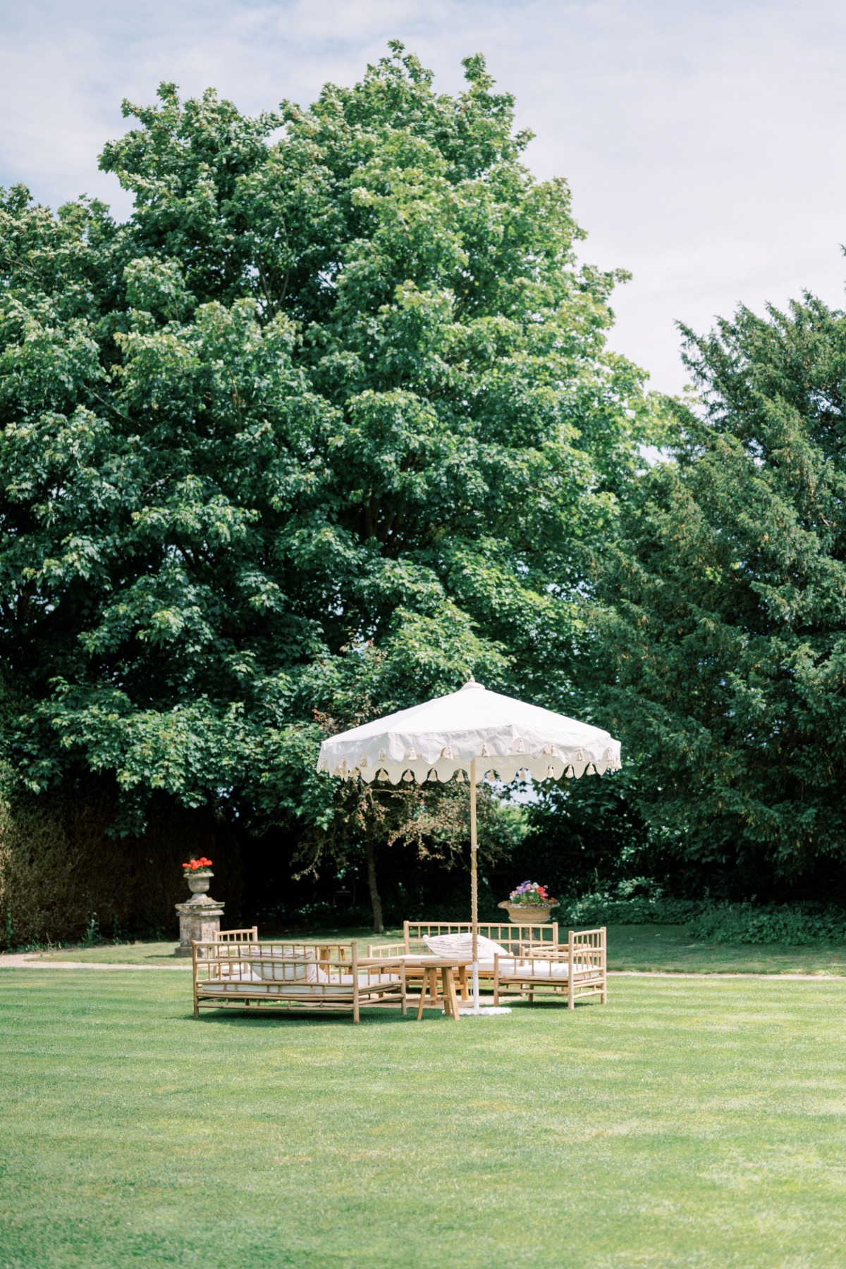 outdoor lounge set up for garden wedding