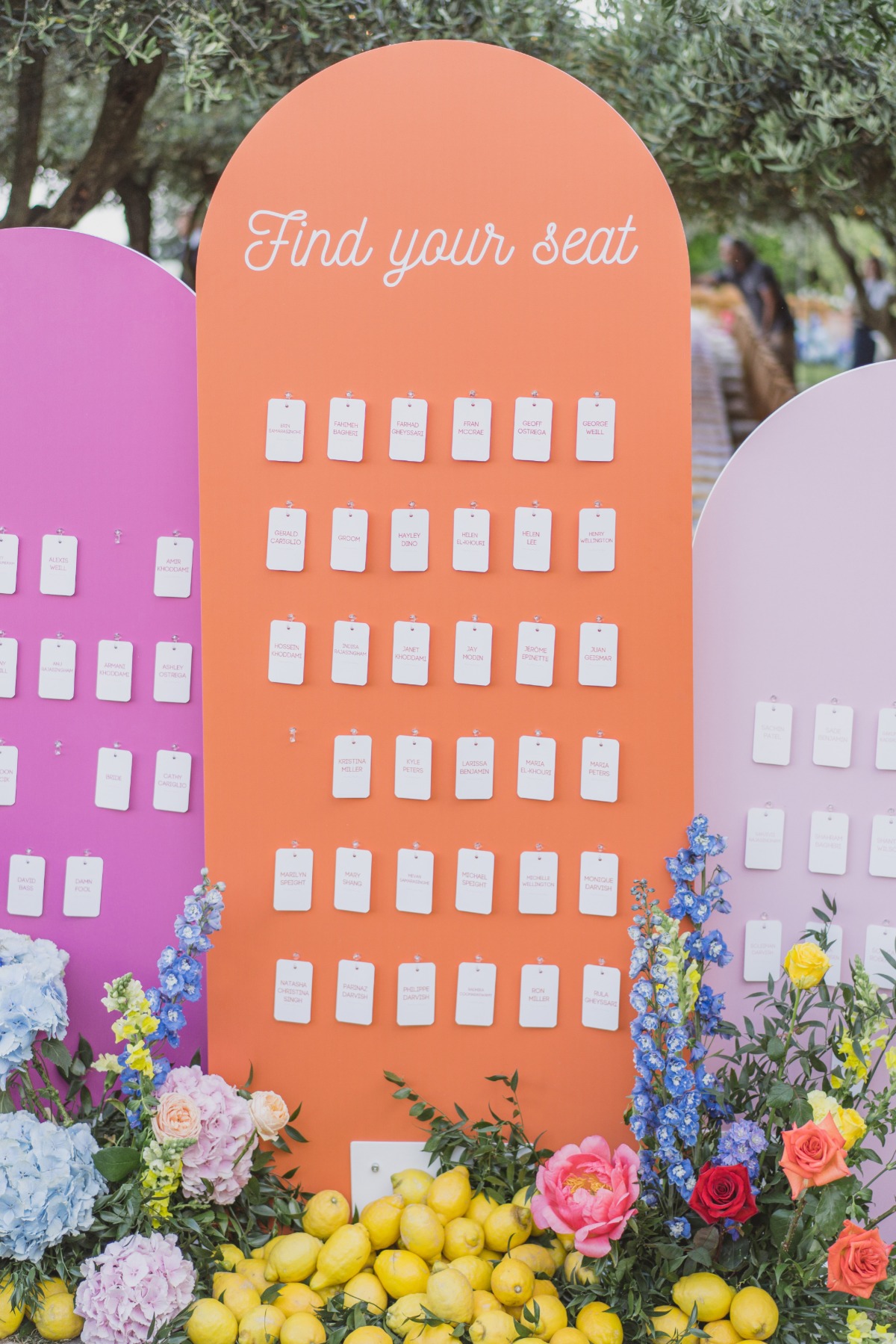 colorful modern seating chart for wedding