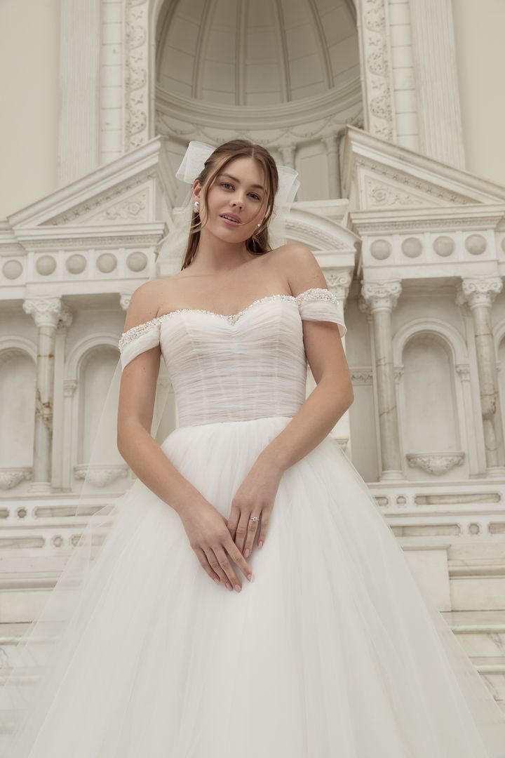 rouched tulle bodice wedding dress by casablanca bridal