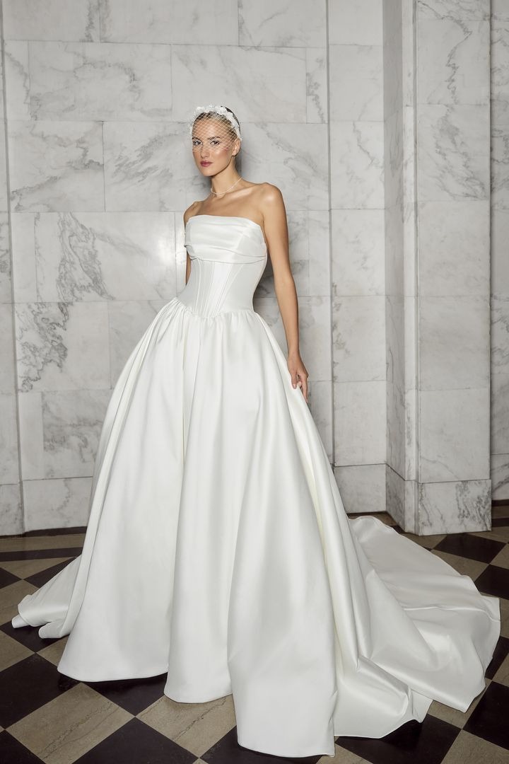 draped corset wedding dress by casablanca bridal