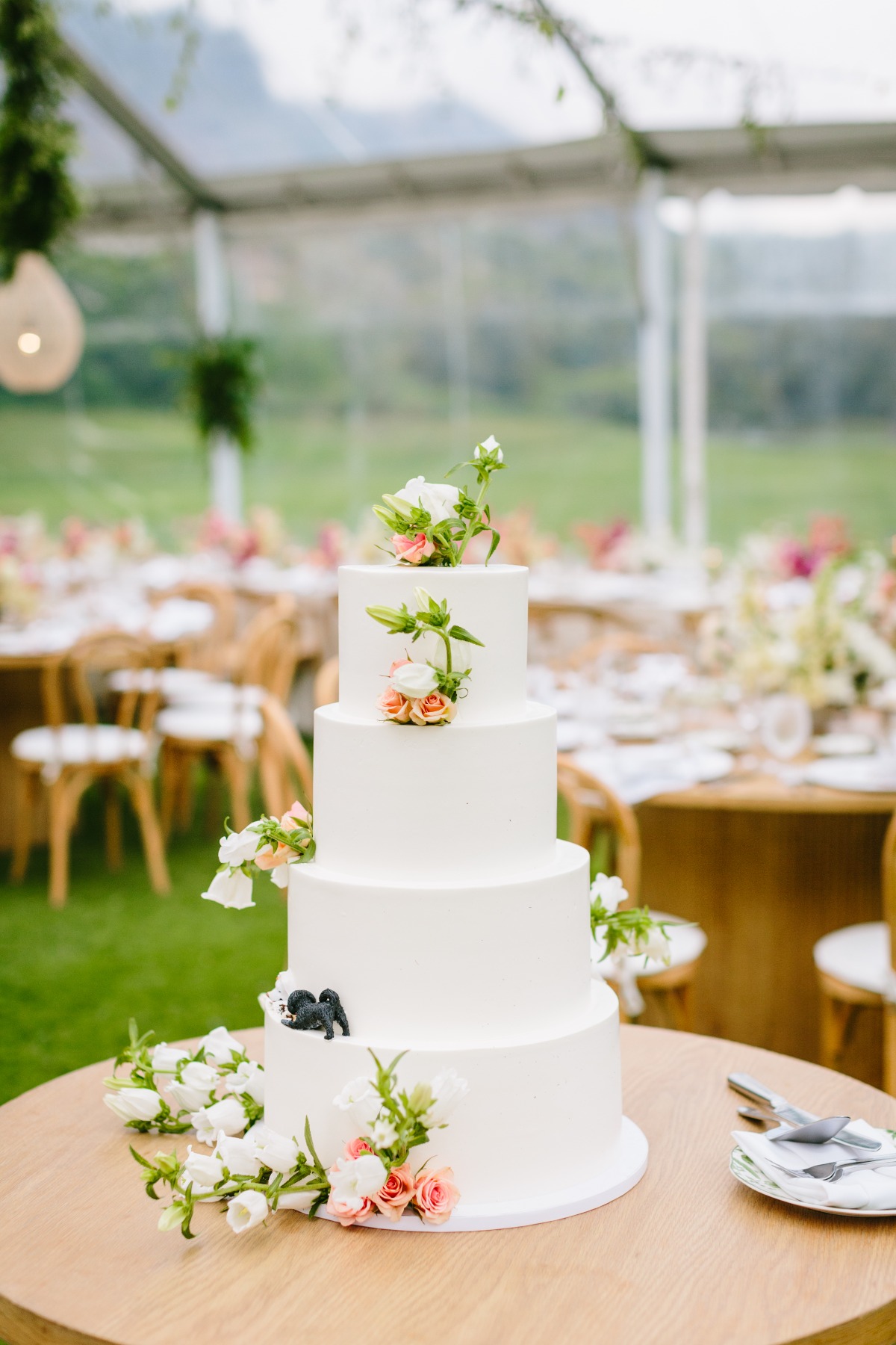 tiered wedding cake with sugar flowers