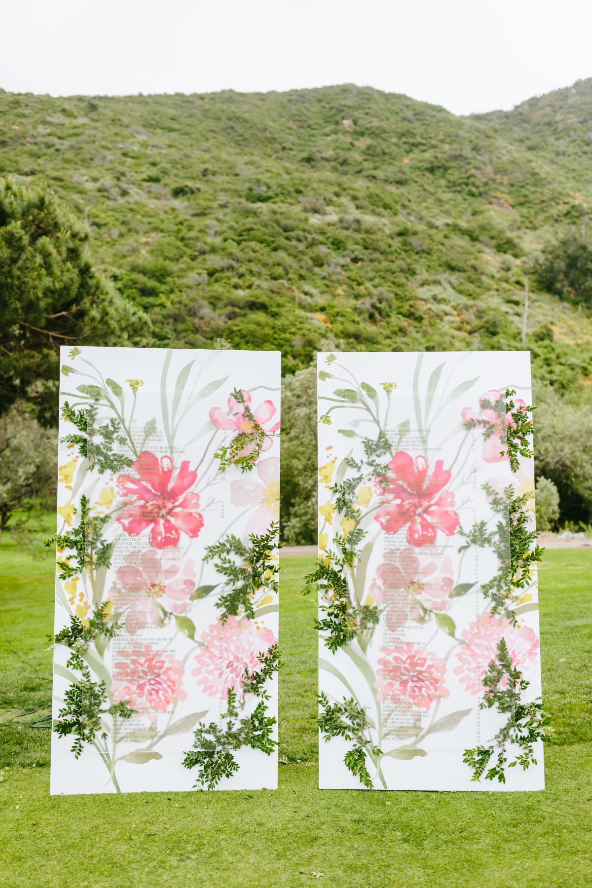 big botanical prints for wedding escort display