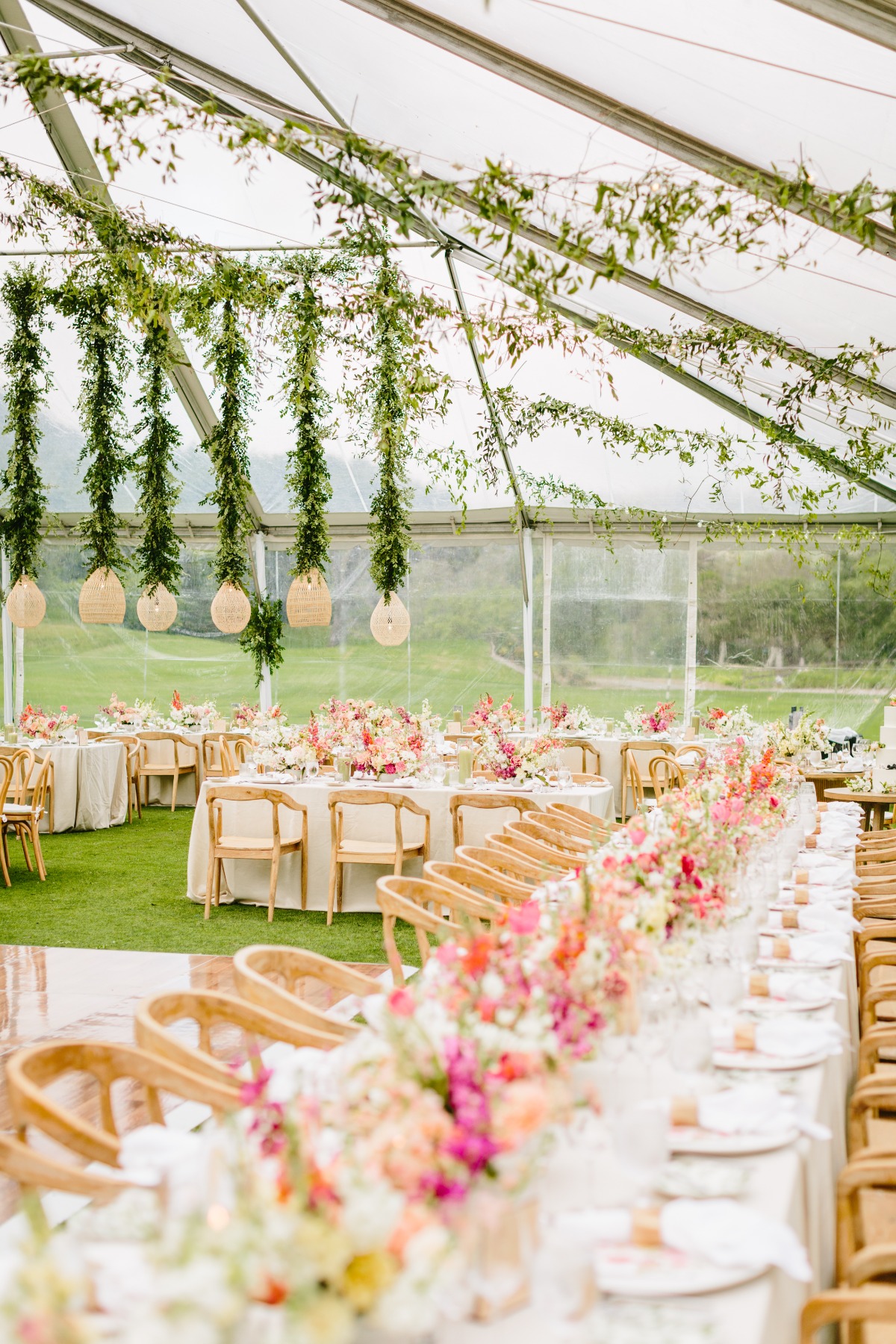 rattan and vine chandeliers for wedding reception