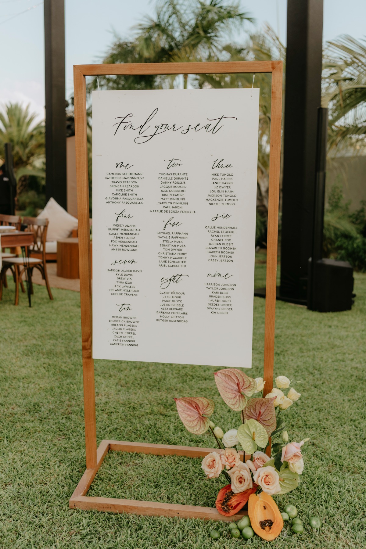 simple seating chart for tropical wedding