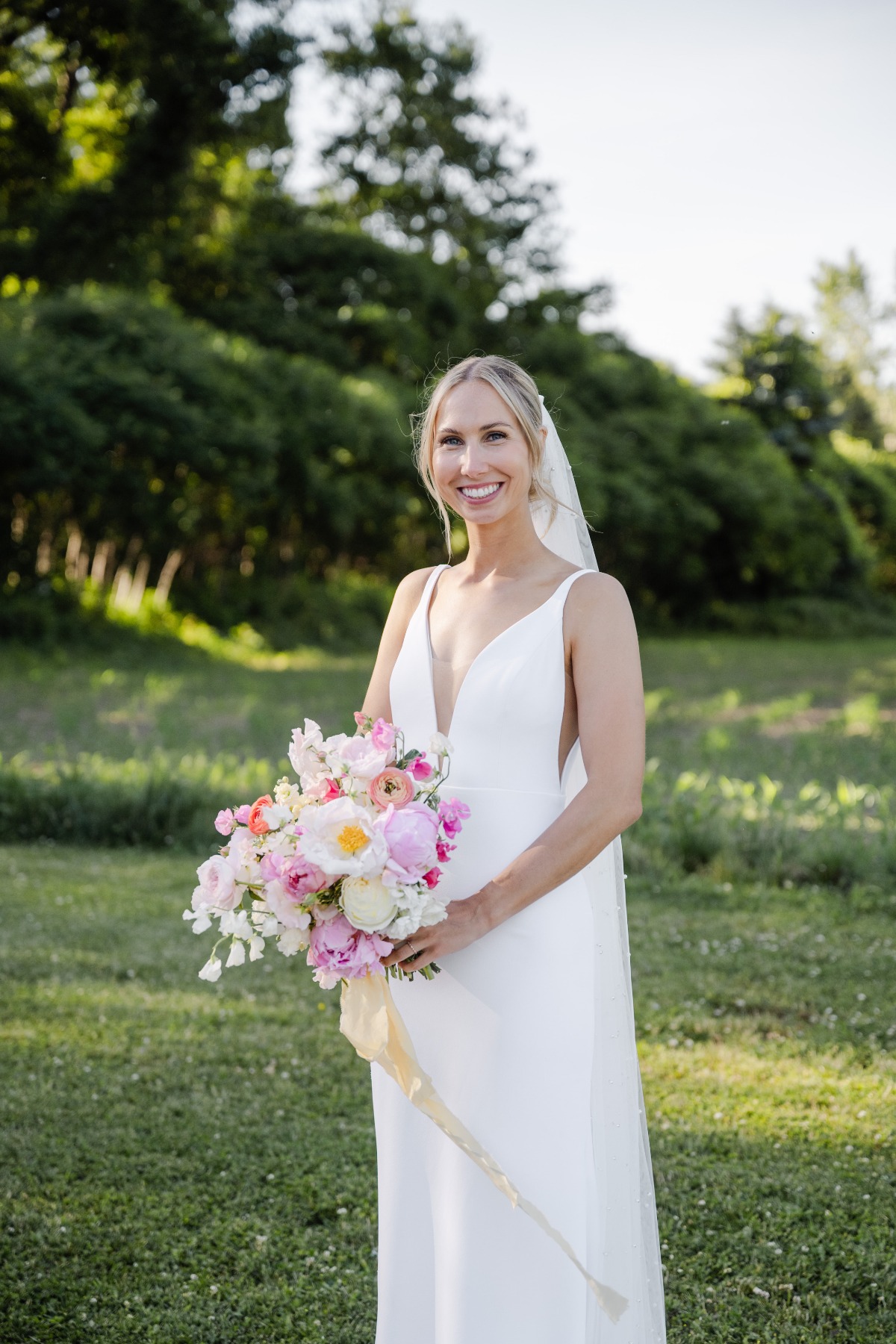 Pink and pearl garden wedding amidst the endless acres of Upstate NY