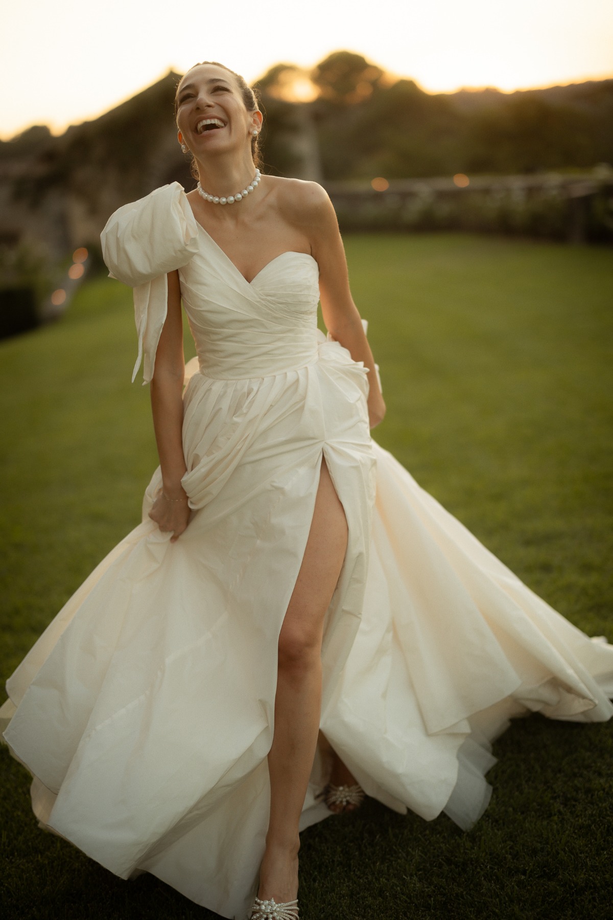 wedding dress with thigh high slit