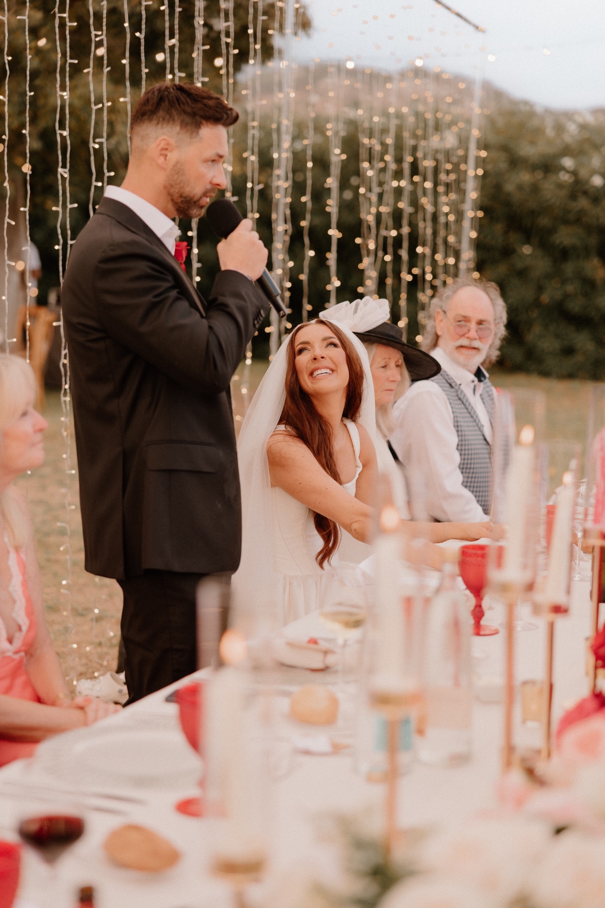 pink and red place settings