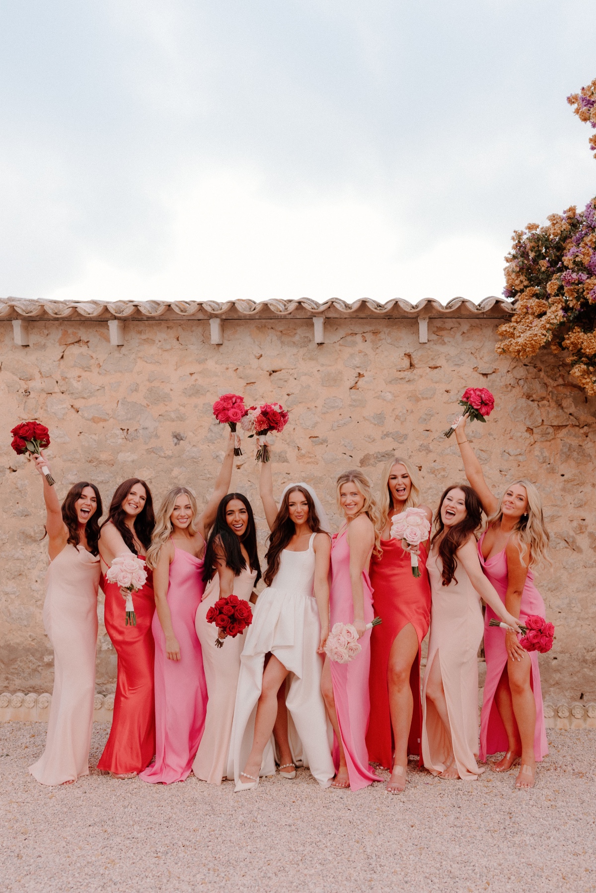 pink and red bridesmaid dresses