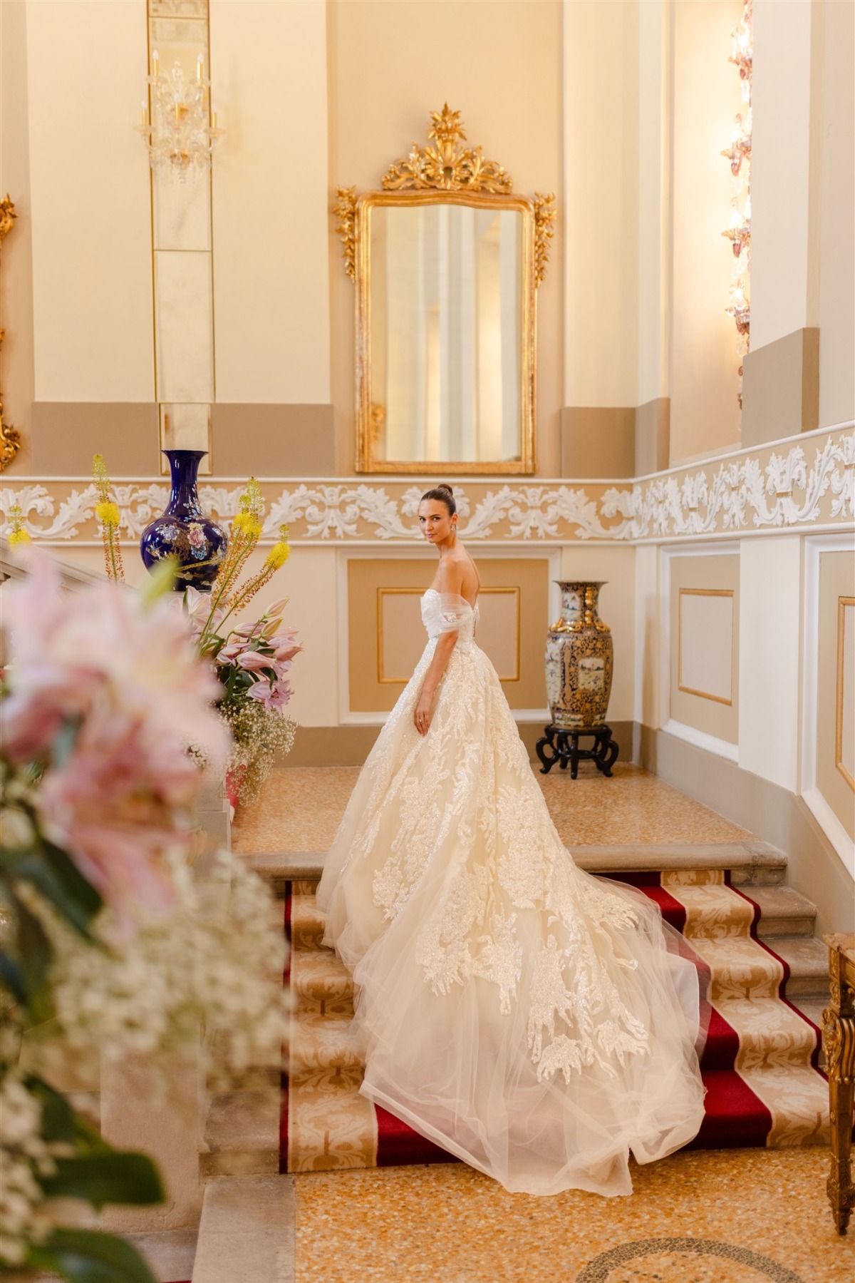 designer tulle and lace ballgown for wedding