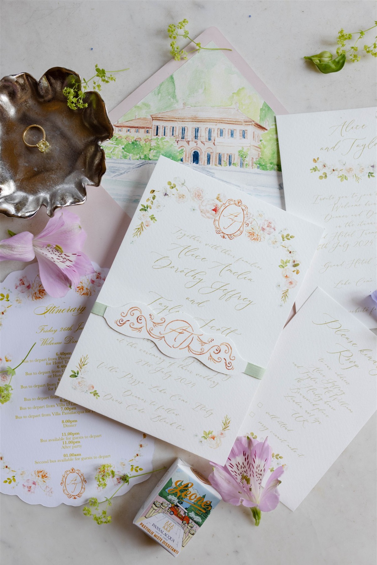 water color wedding invitations for lake como