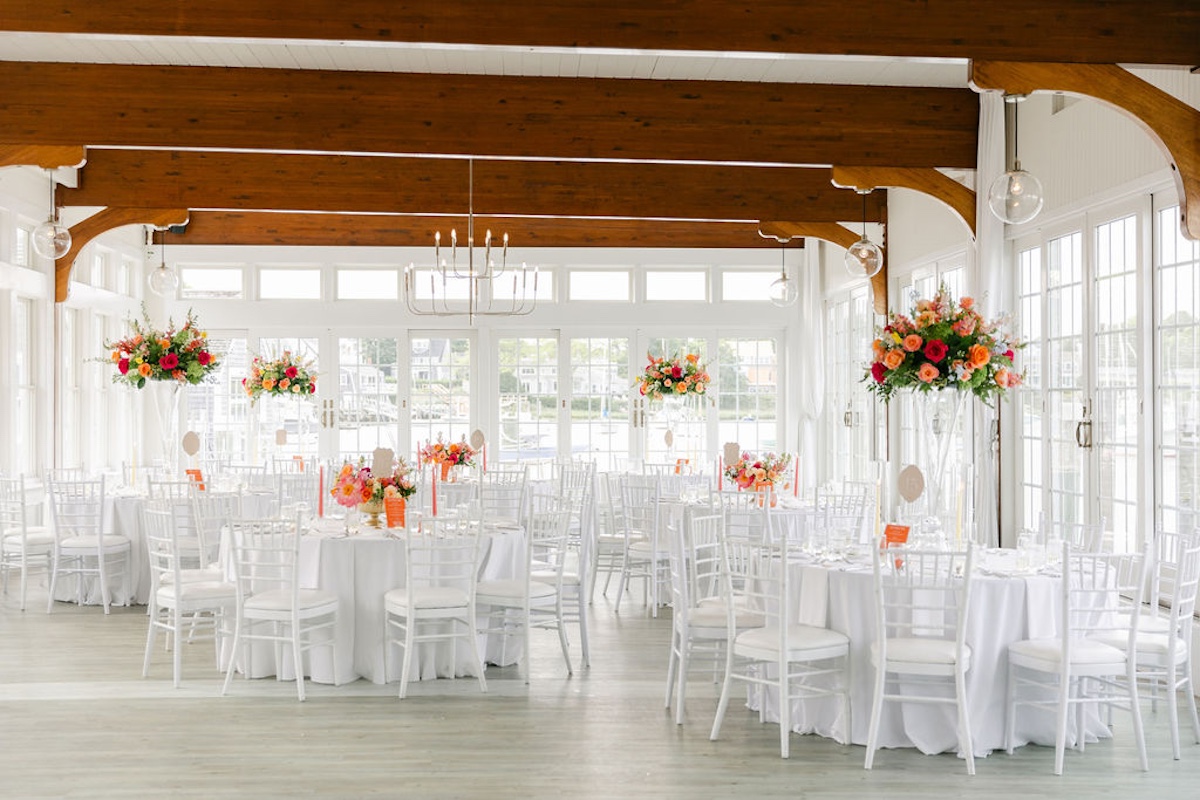 bright white and citrus colored wedding on cape cod