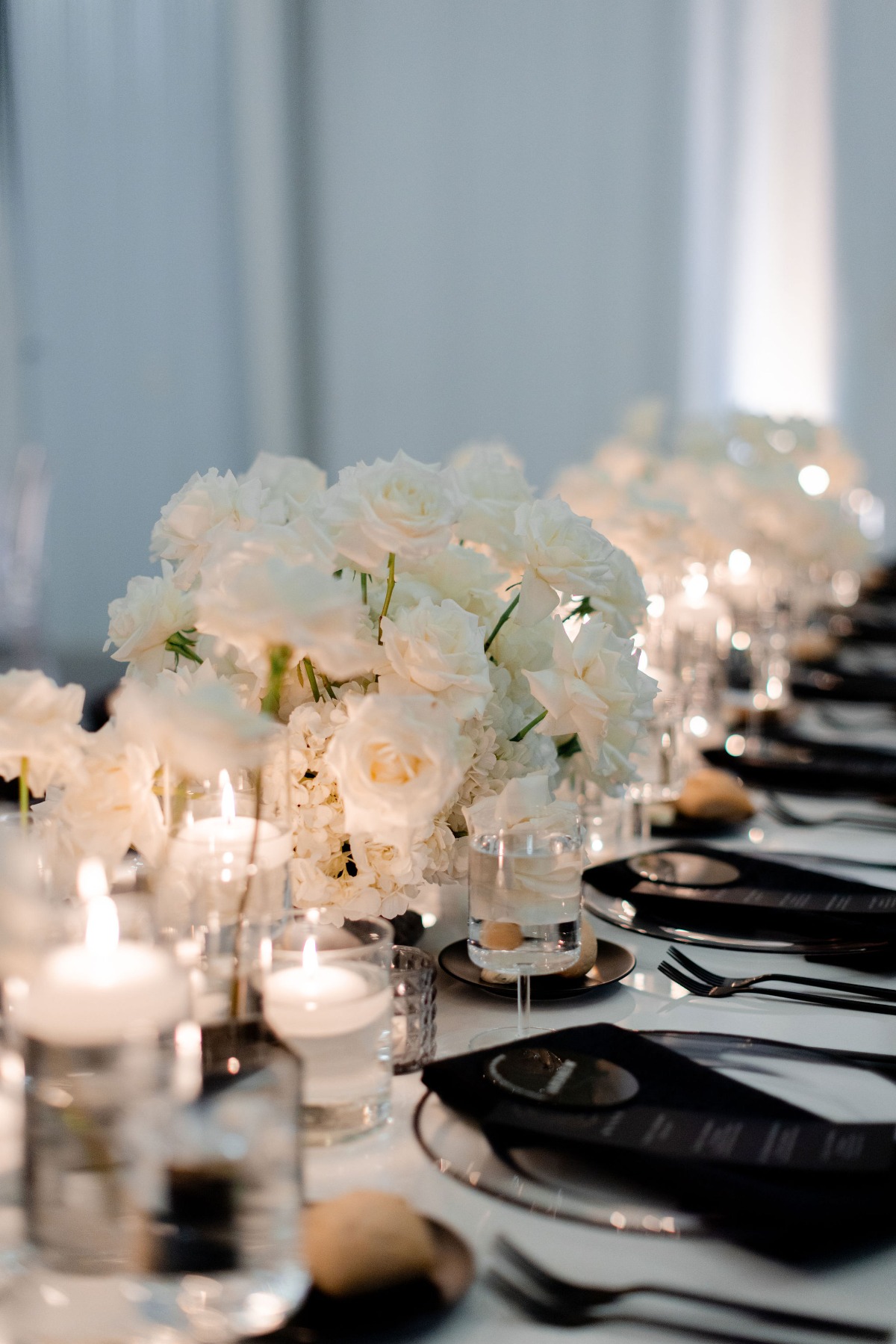 black and white wedding tablescape