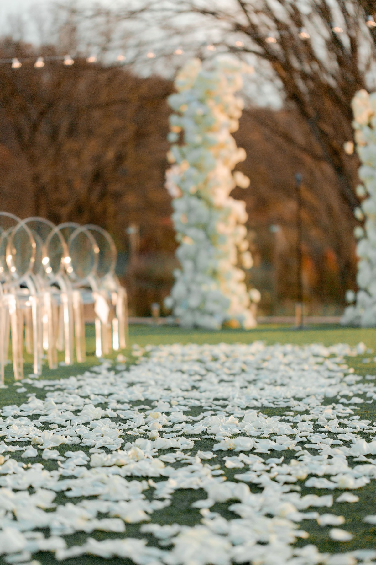 white rose petal aisle for wedding