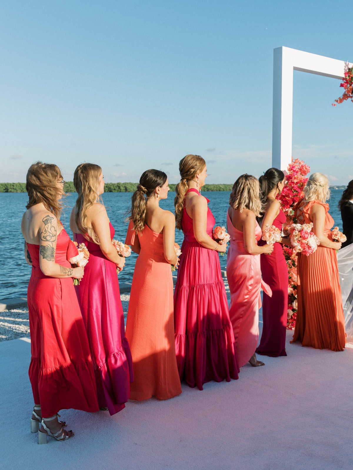 pink and orange bridesmaid dresses