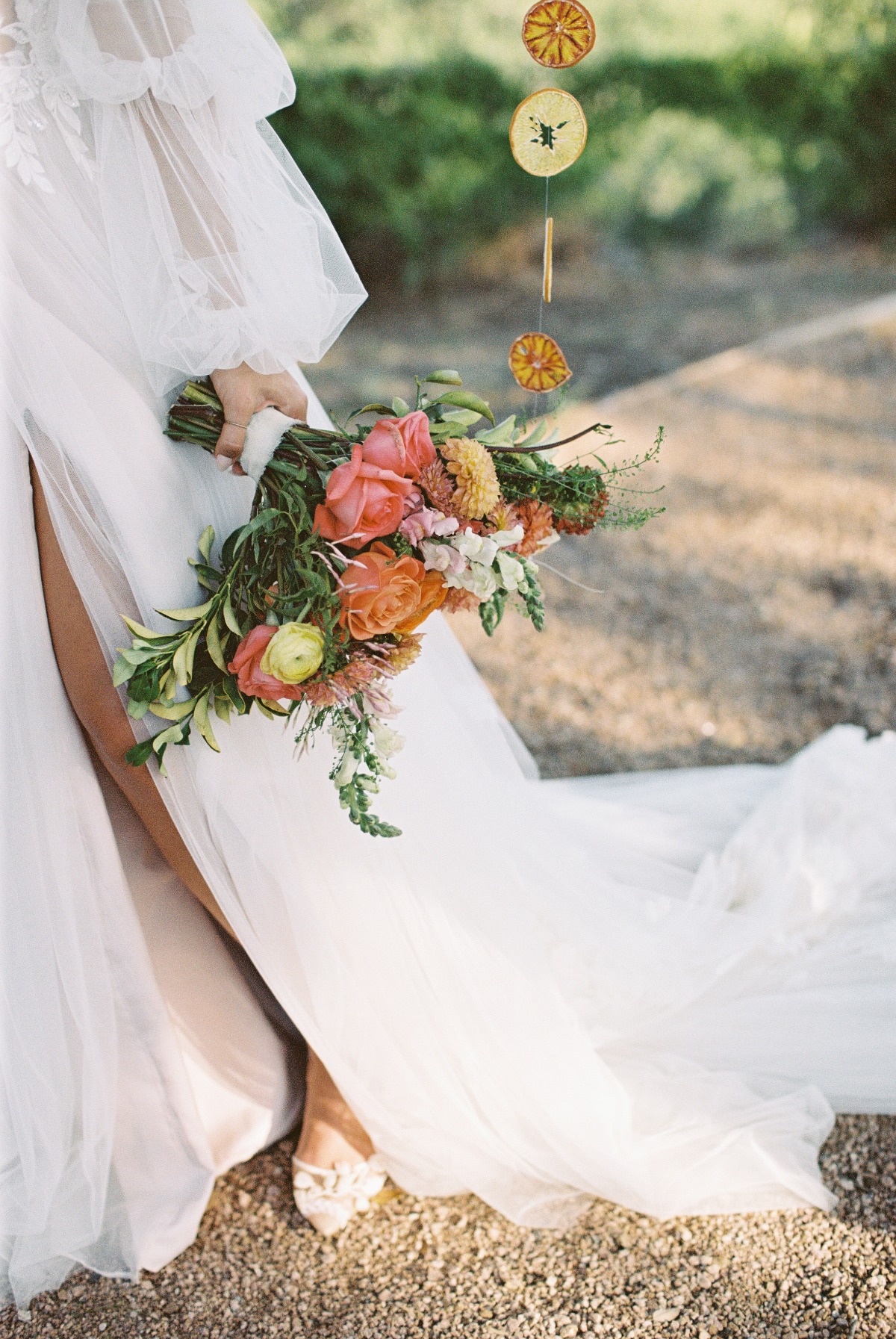 orange and pink wedding bouquet